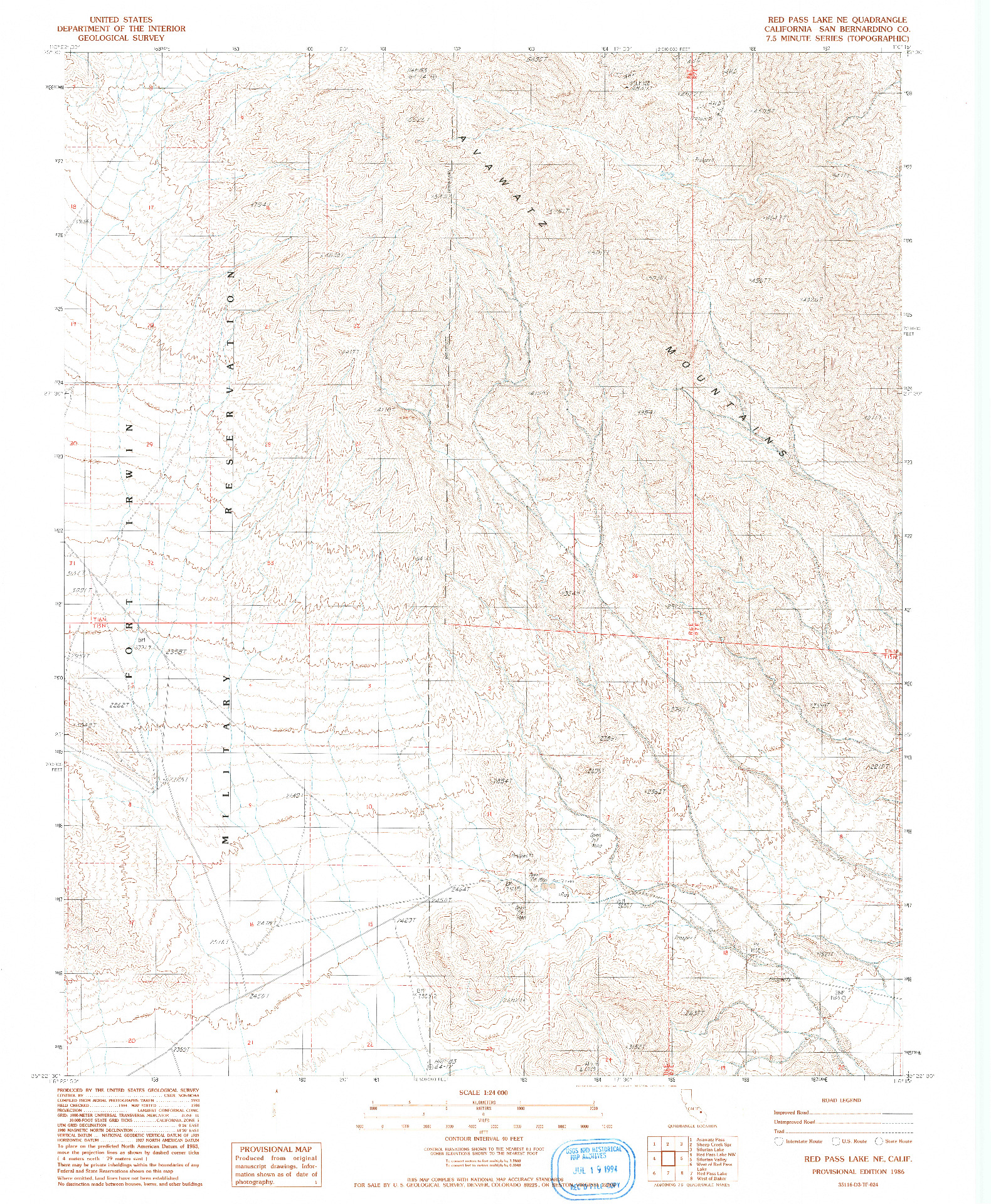 USGS 1:24000-SCALE QUADRANGLE FOR RED PASS LAKE NE, CA 1986