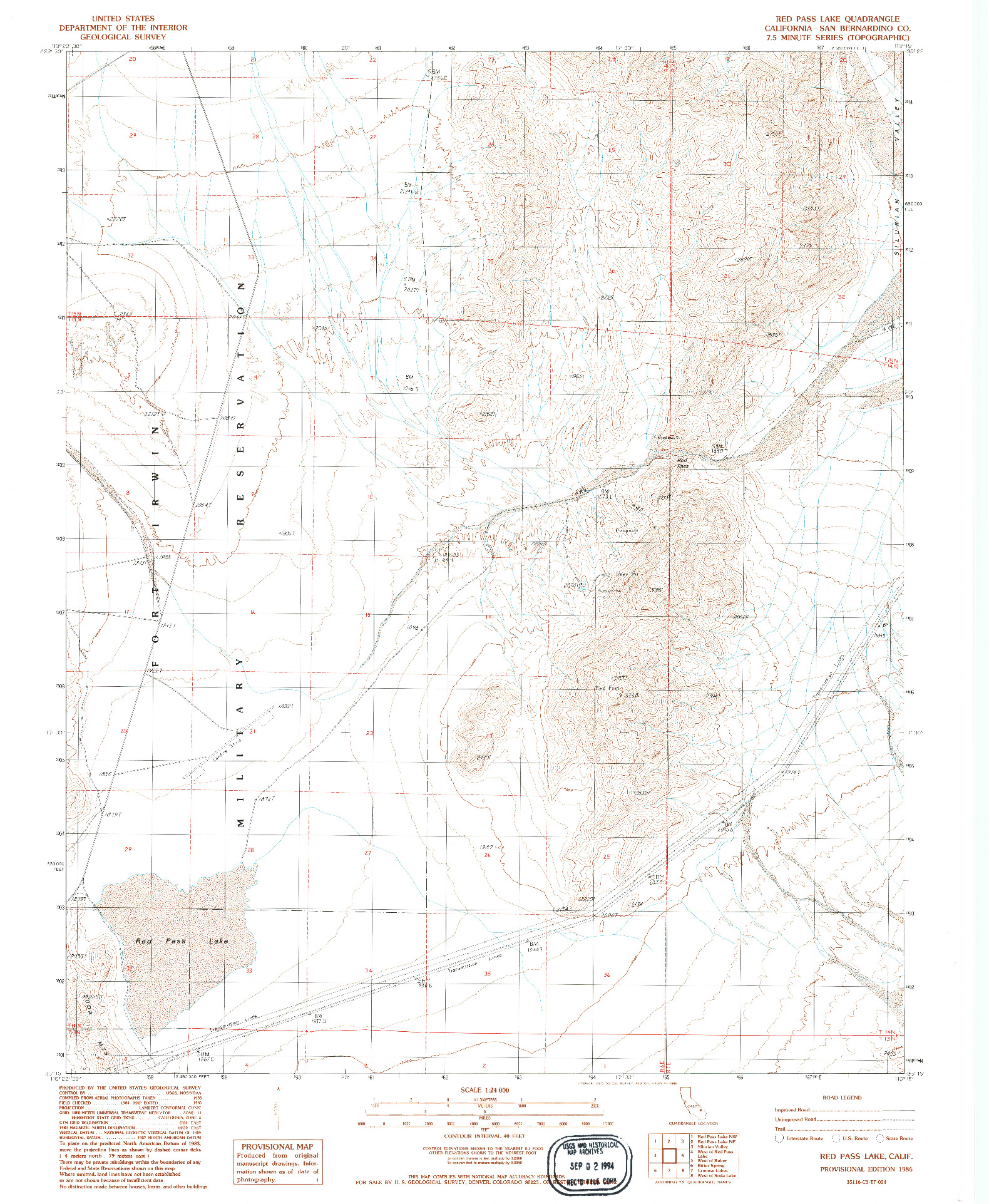 USGS 1:24000-SCALE QUADRANGLE FOR RED PASS LAKE, CA 1986