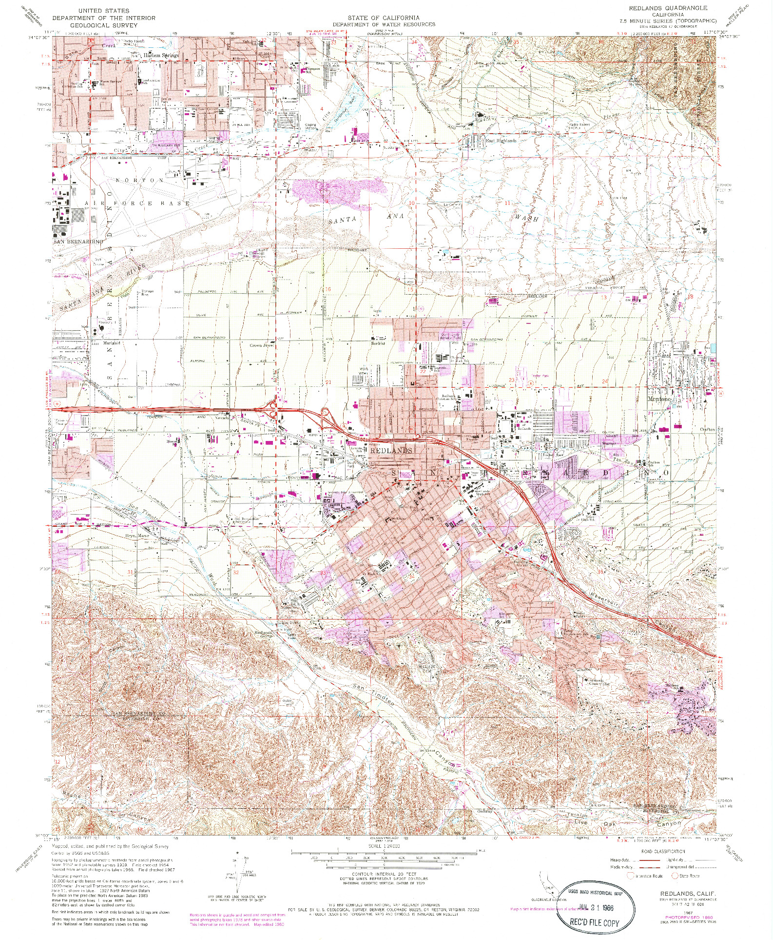 USGS 1:24000-SCALE QUADRANGLE FOR REDLANDS, CA 1967