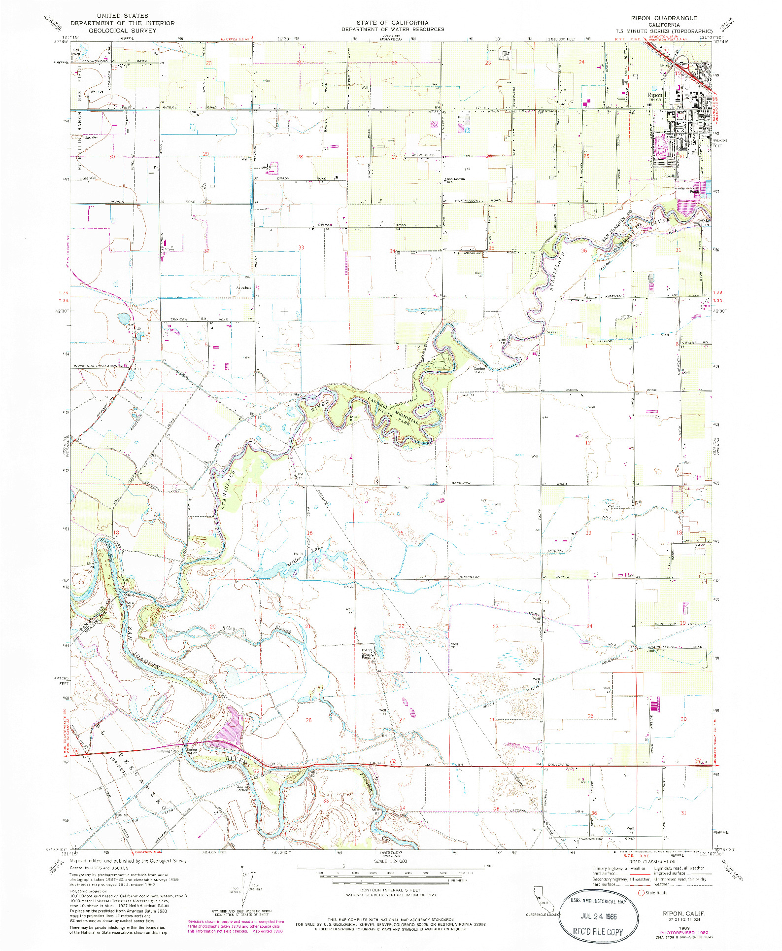 USGS 1:24000-SCALE QUADRANGLE FOR RIPON, CA 1969