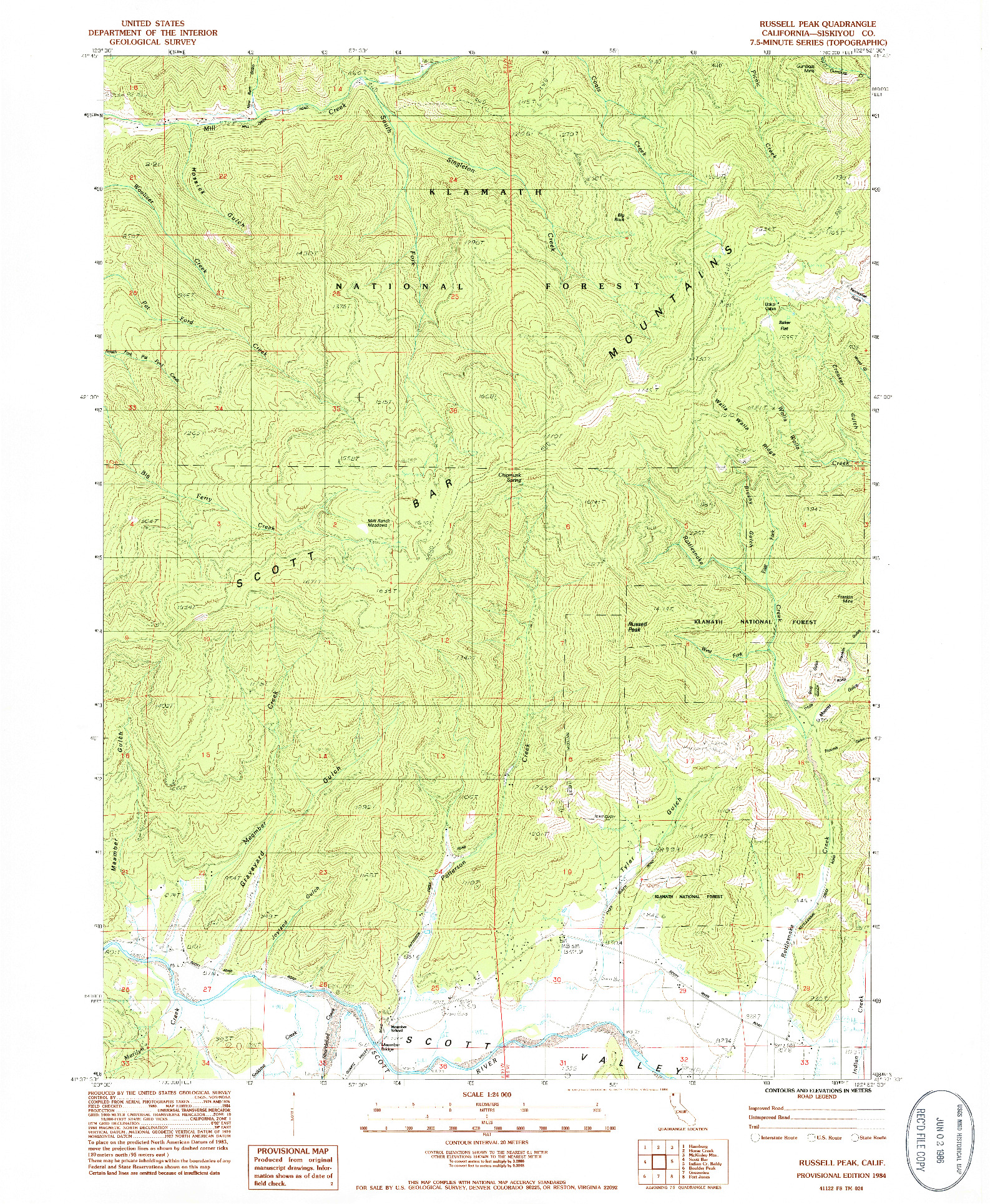 USGS 1:24000-SCALE QUADRANGLE FOR RUSSELL PEAK, CA 1984