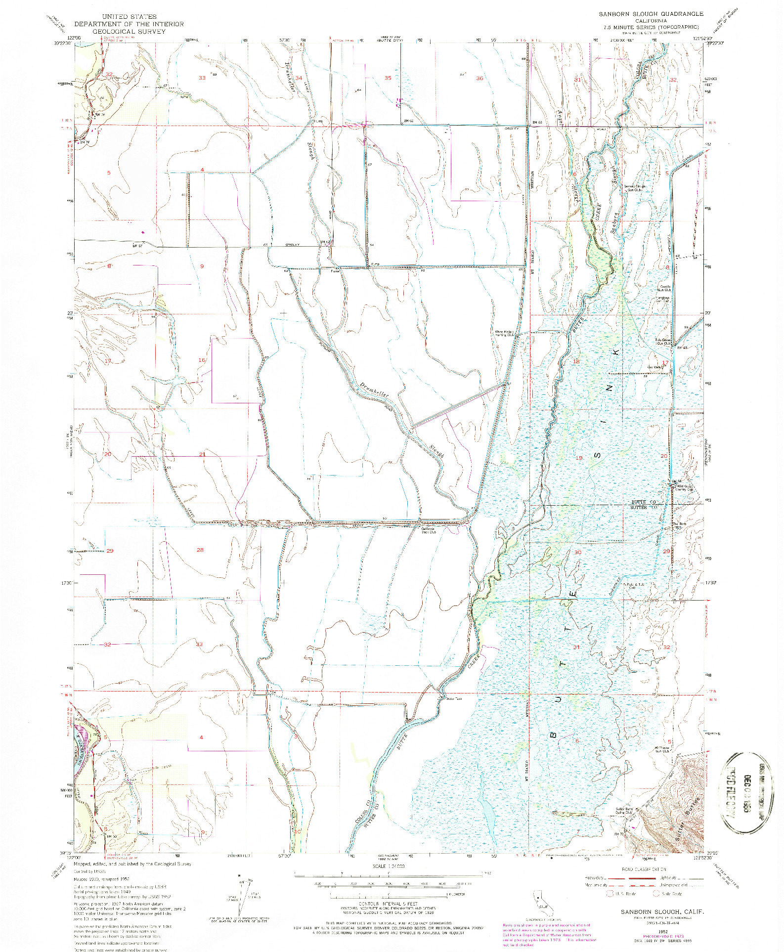 USGS 1:24000-SCALE QUADRANGLE FOR SANBORN SLOUGH, CA 1952