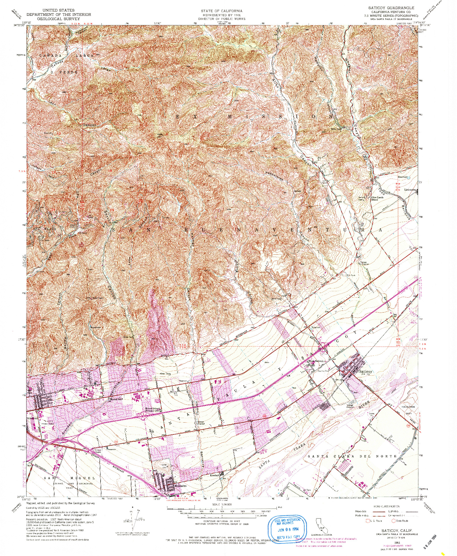 USGS 1:24000-SCALE QUADRANGLE FOR SATICOY, CA 1951