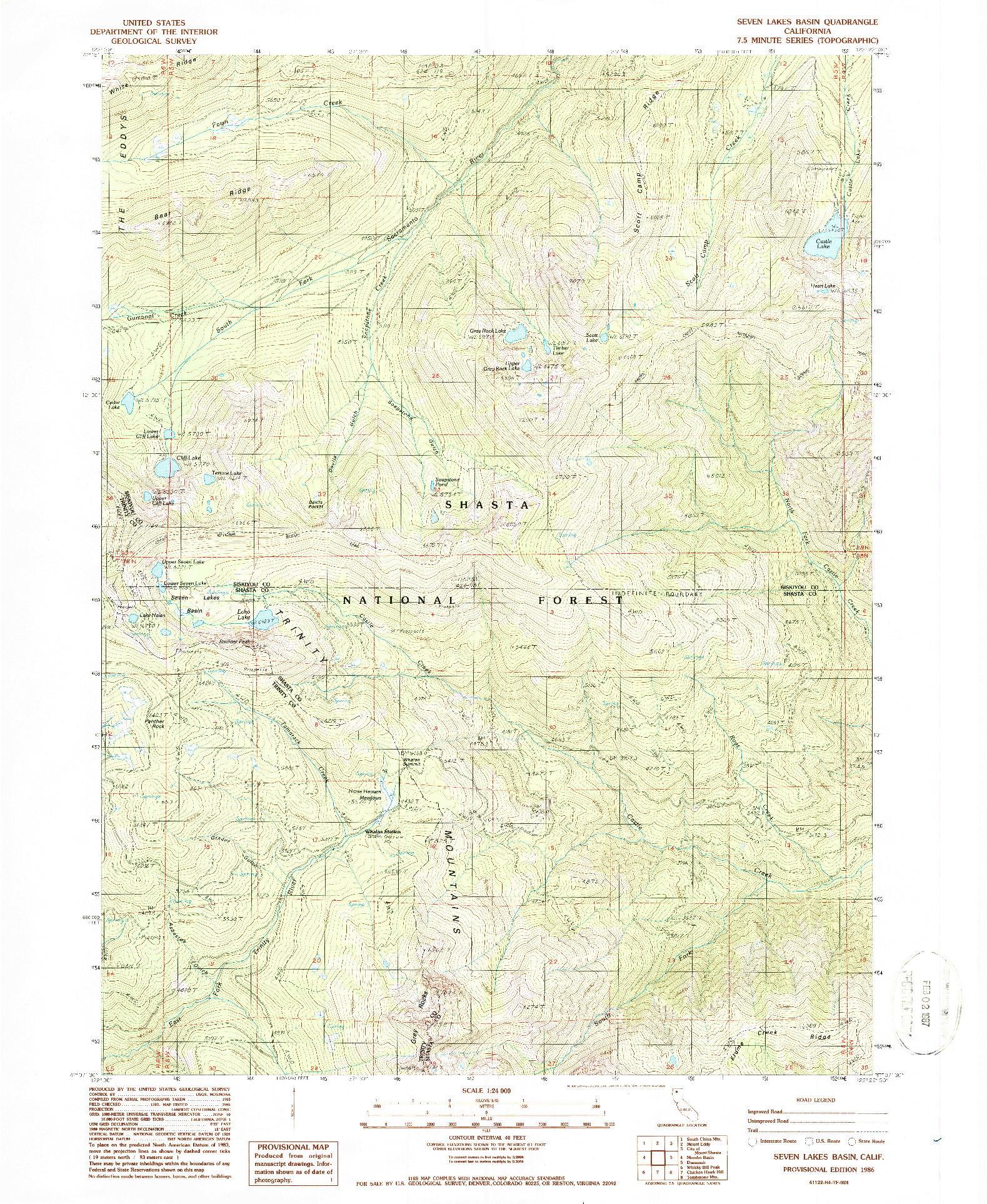 USGS 1:24000-SCALE QUADRANGLE FOR SEVEN LAKES BASIN, CA 1986