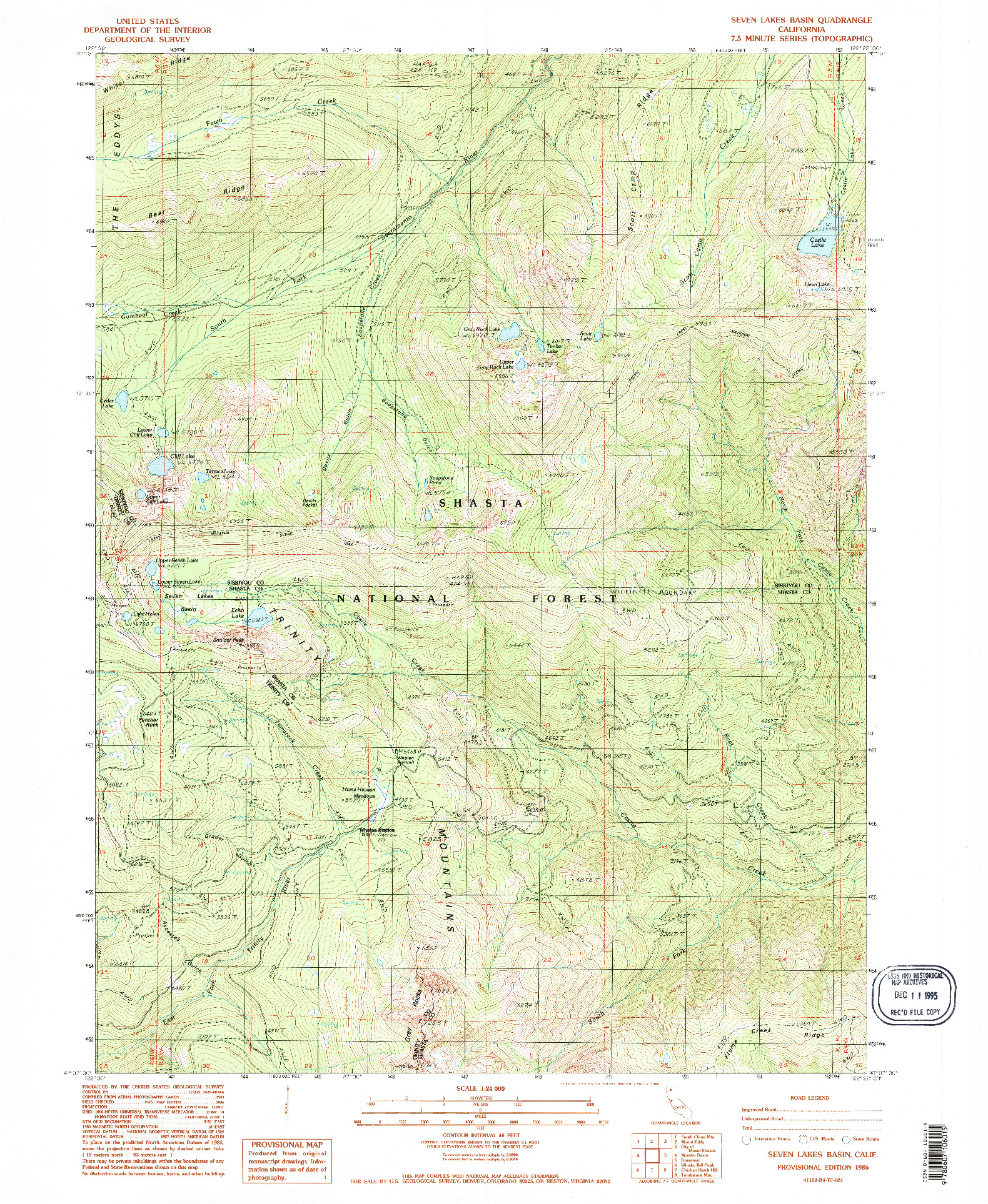 USGS 1:24000-SCALE QUADRANGLE FOR SEVEN LAKES BASIN, CA 1986