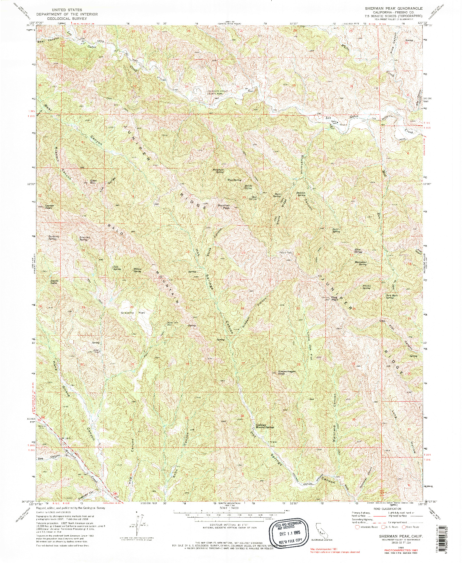 USGS 1:24000-SCALE QUADRANGLE FOR SHERMAN PEAK, CA 1969