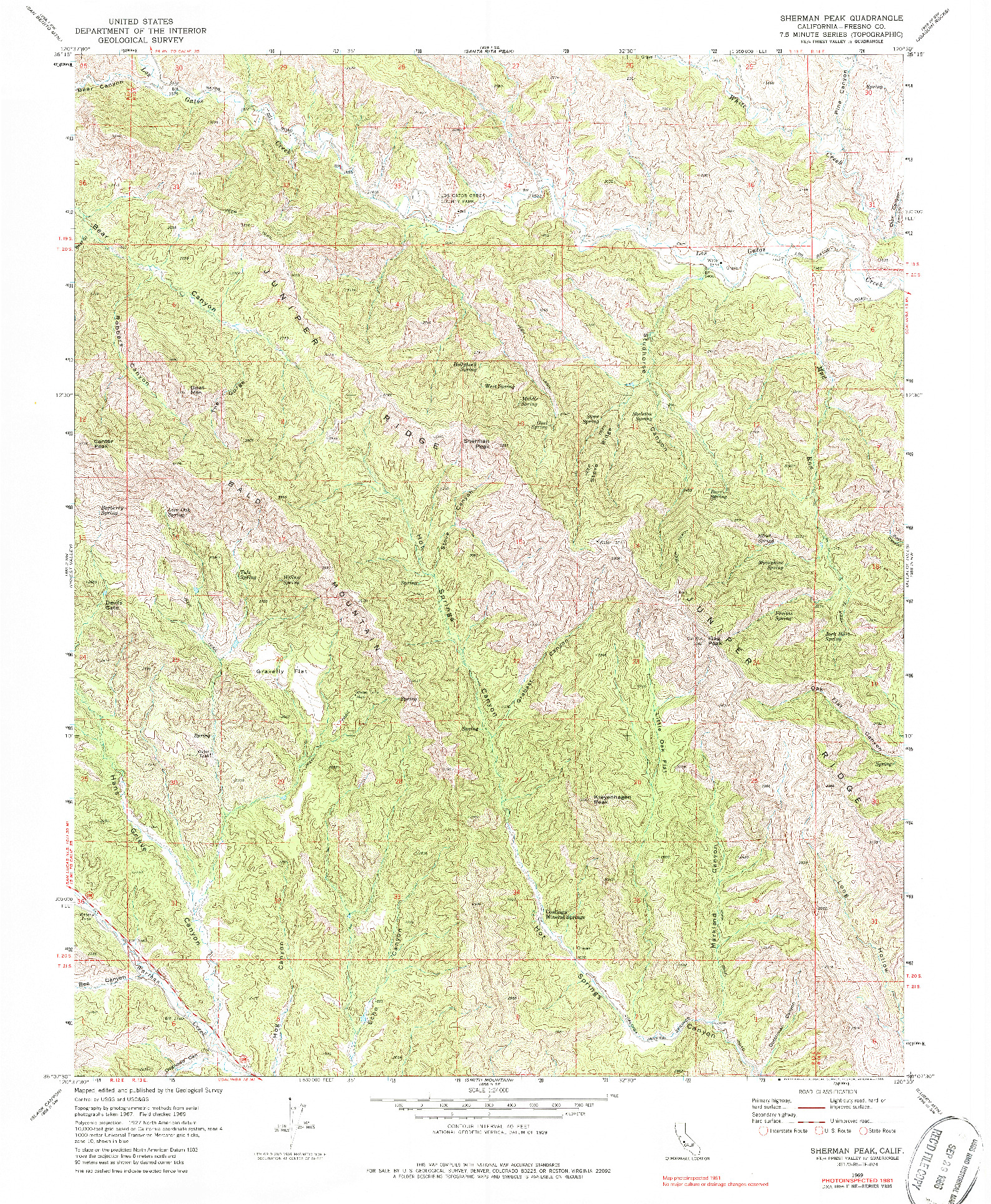 USGS 1:24000-SCALE QUADRANGLE FOR SHERMAN PEAK, CA 1969