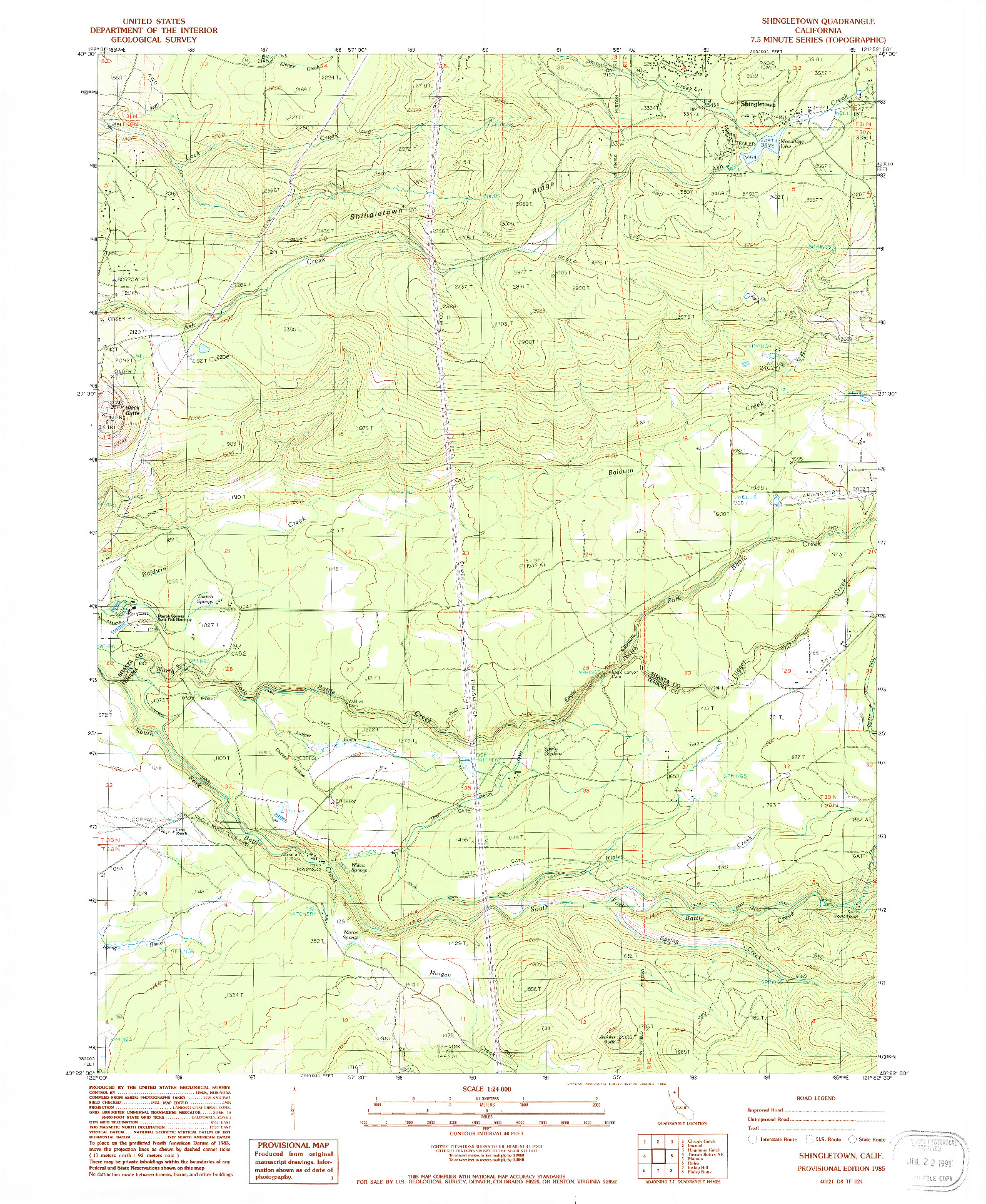 USGS 1:24000-SCALE QUADRANGLE FOR SHINGLETOWN, CA 1985
