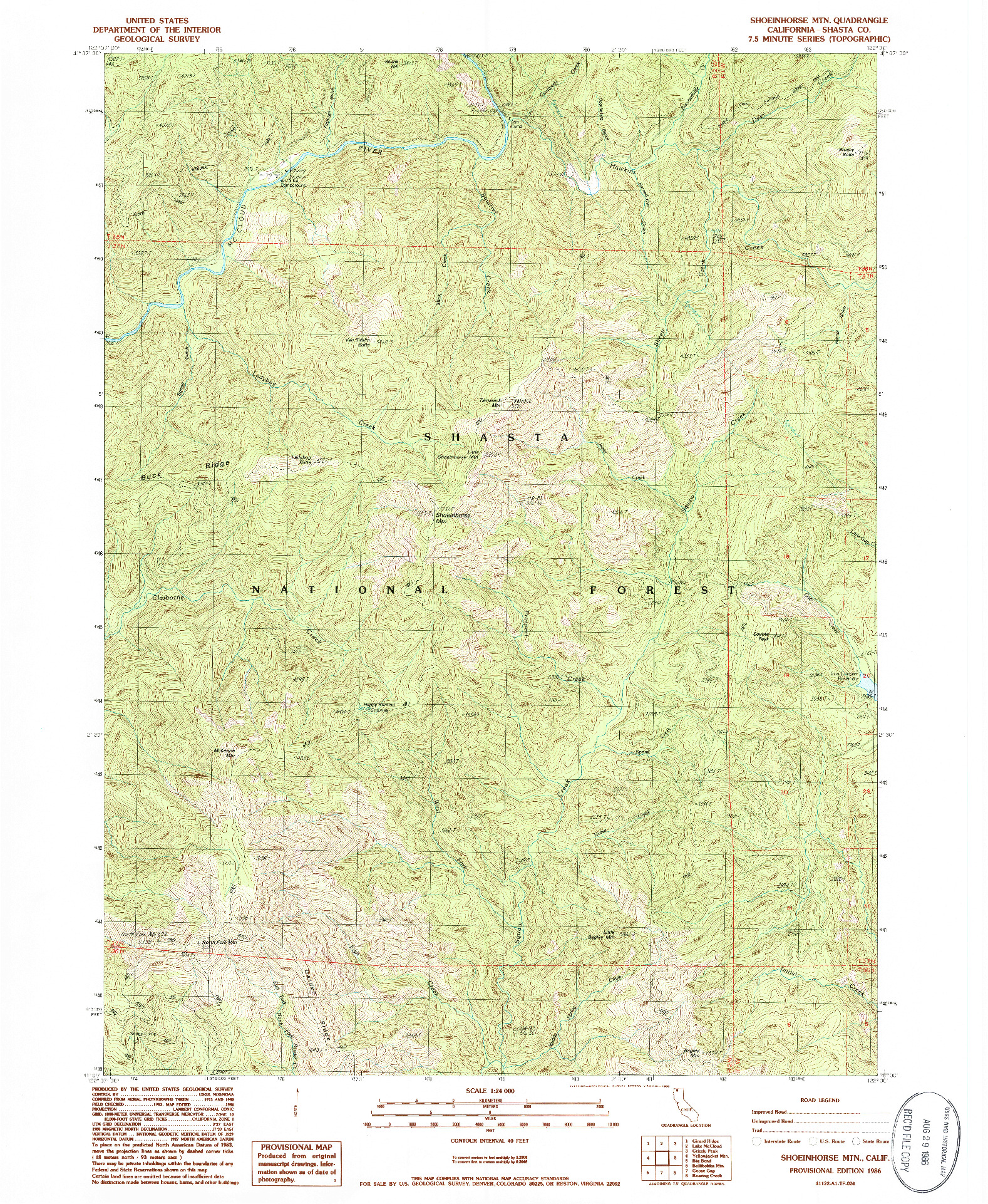 USGS 1:24000-SCALE QUADRANGLE FOR SHOEINHORSE MOUNTAIN, CA 1986