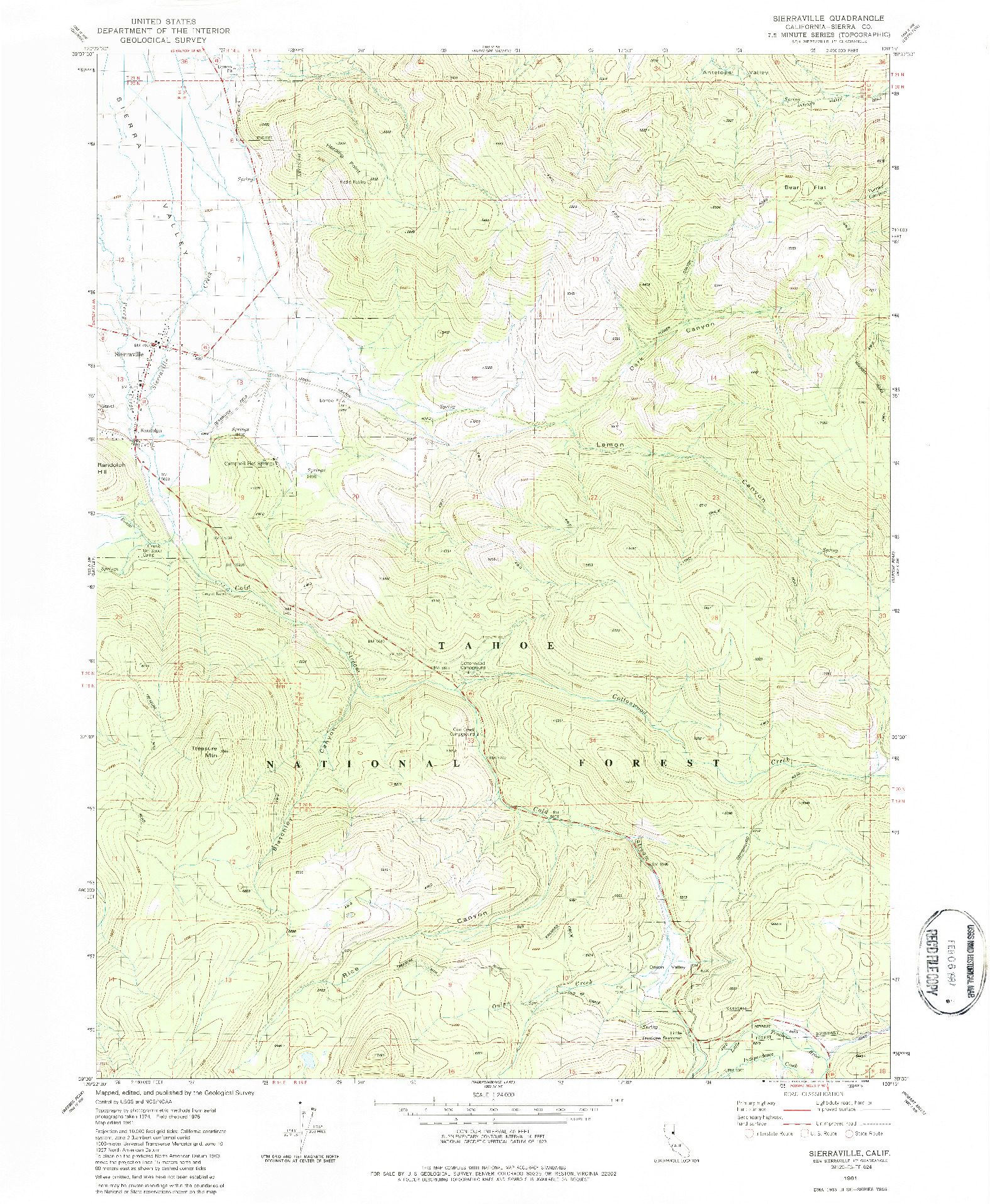 USGS 1:24000-SCALE QUADRANGLE FOR SIERRAVILLE, CA 1981