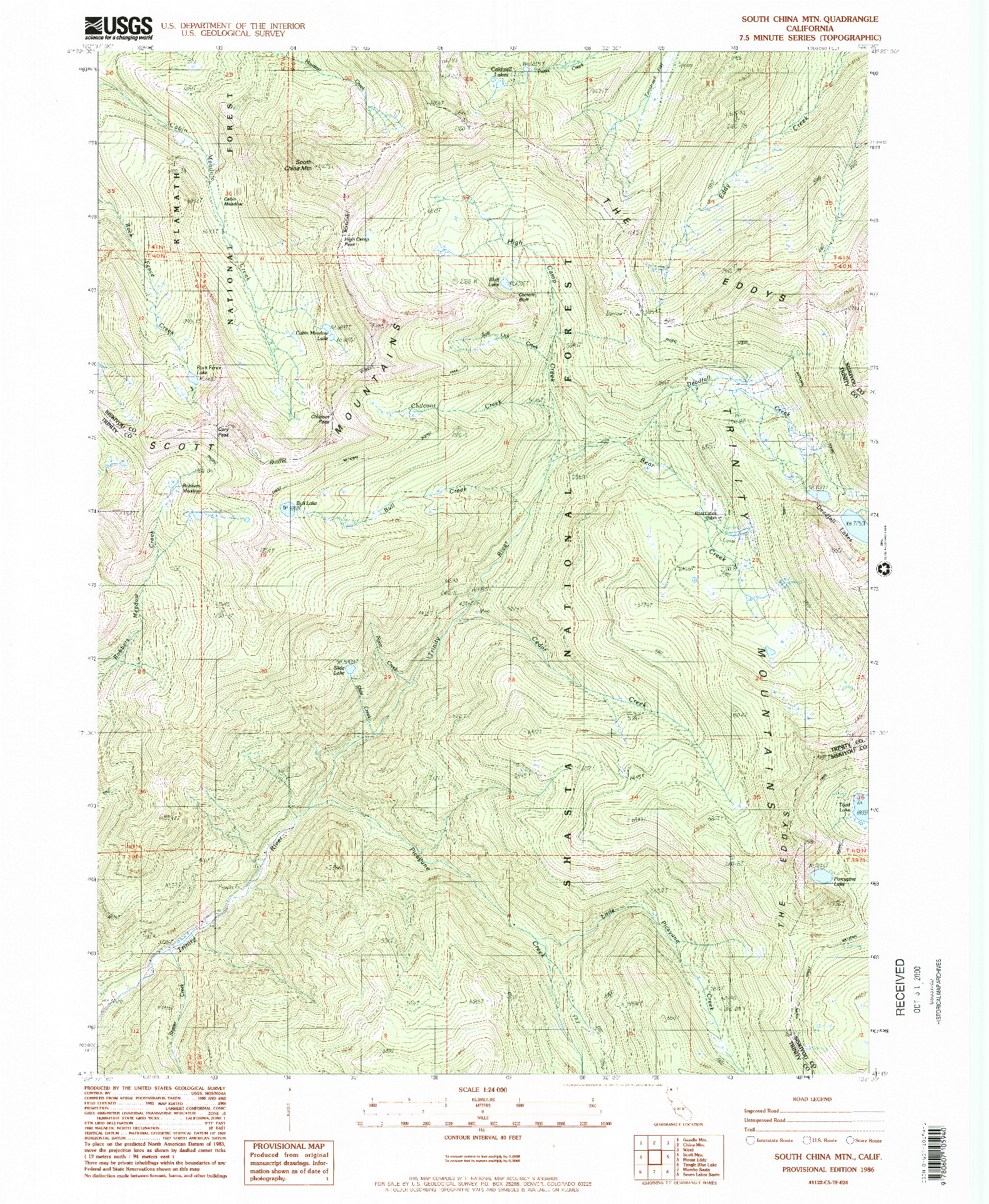 USGS 1:24000-SCALE QUADRANGLE FOR SOUTH CHINA MTN., CA 1986