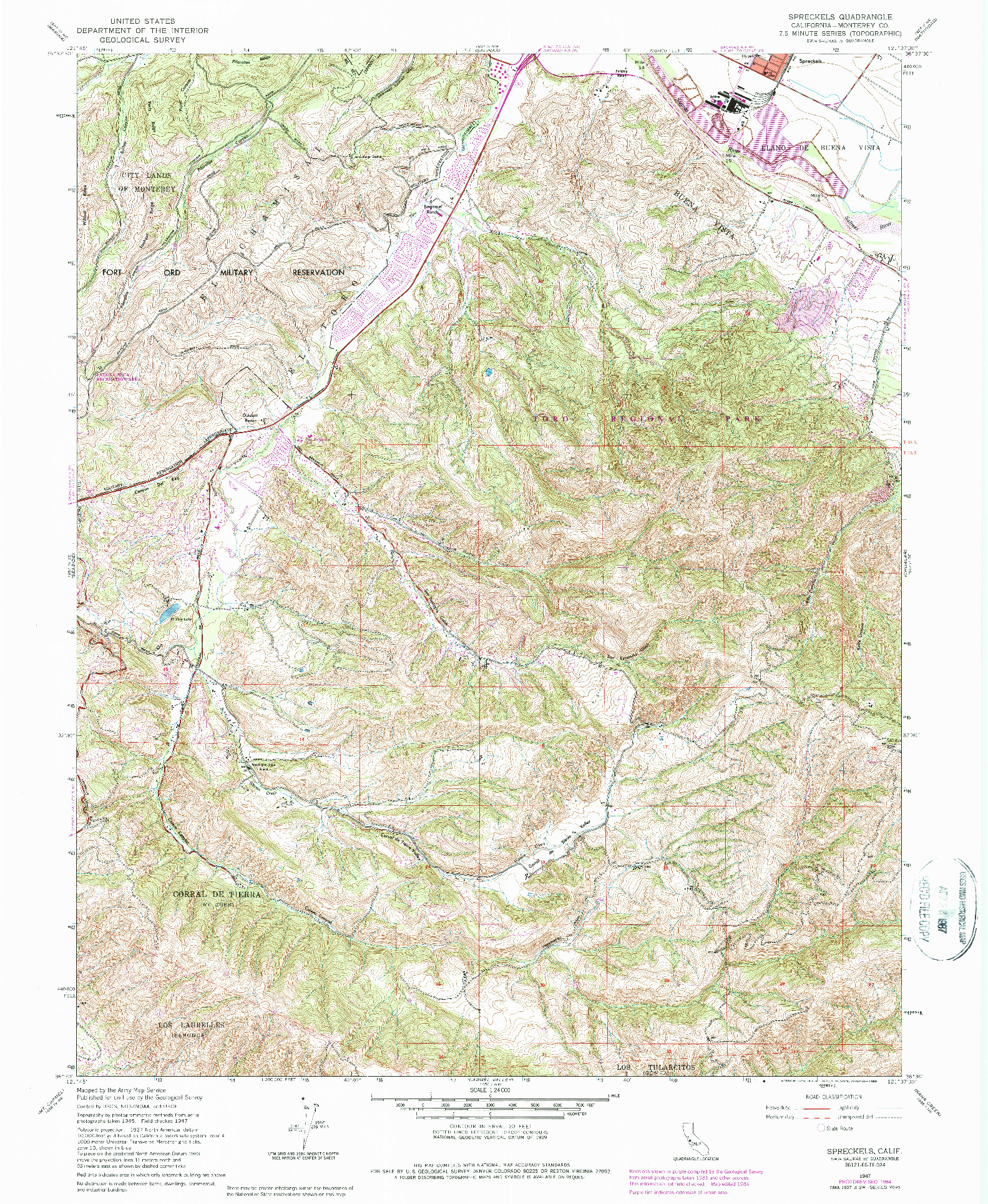 USGS 1:24000-SCALE QUADRANGLE FOR SPRECKELS, CA 1947