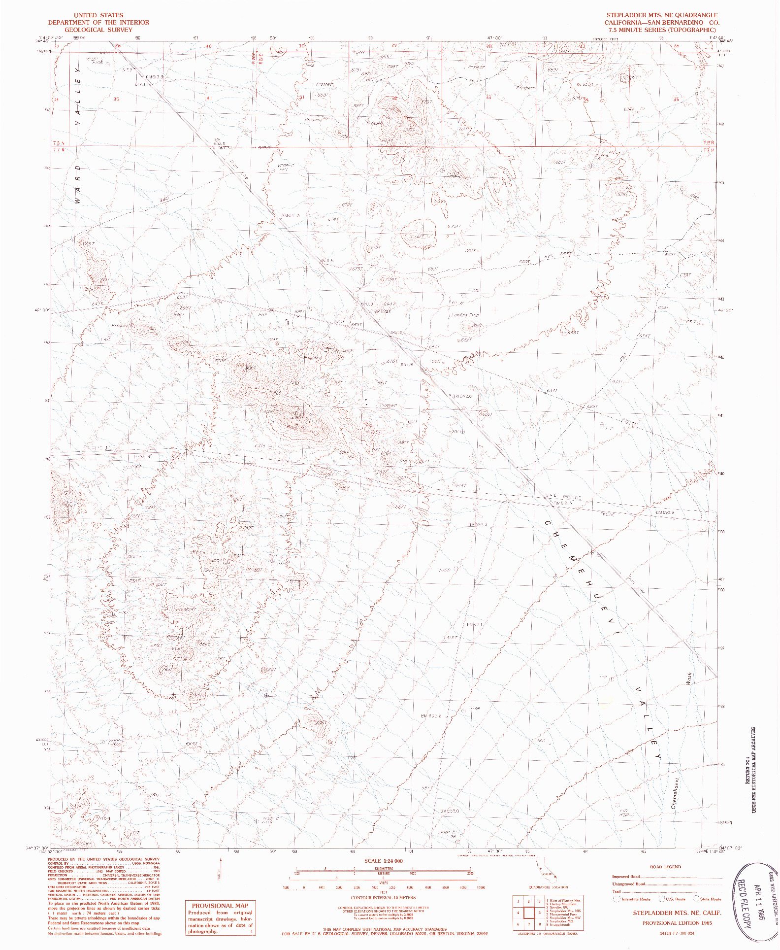 USGS 1:24000-SCALE QUADRANGLE FOR STEPLADDER MTS. NE, CA 1985