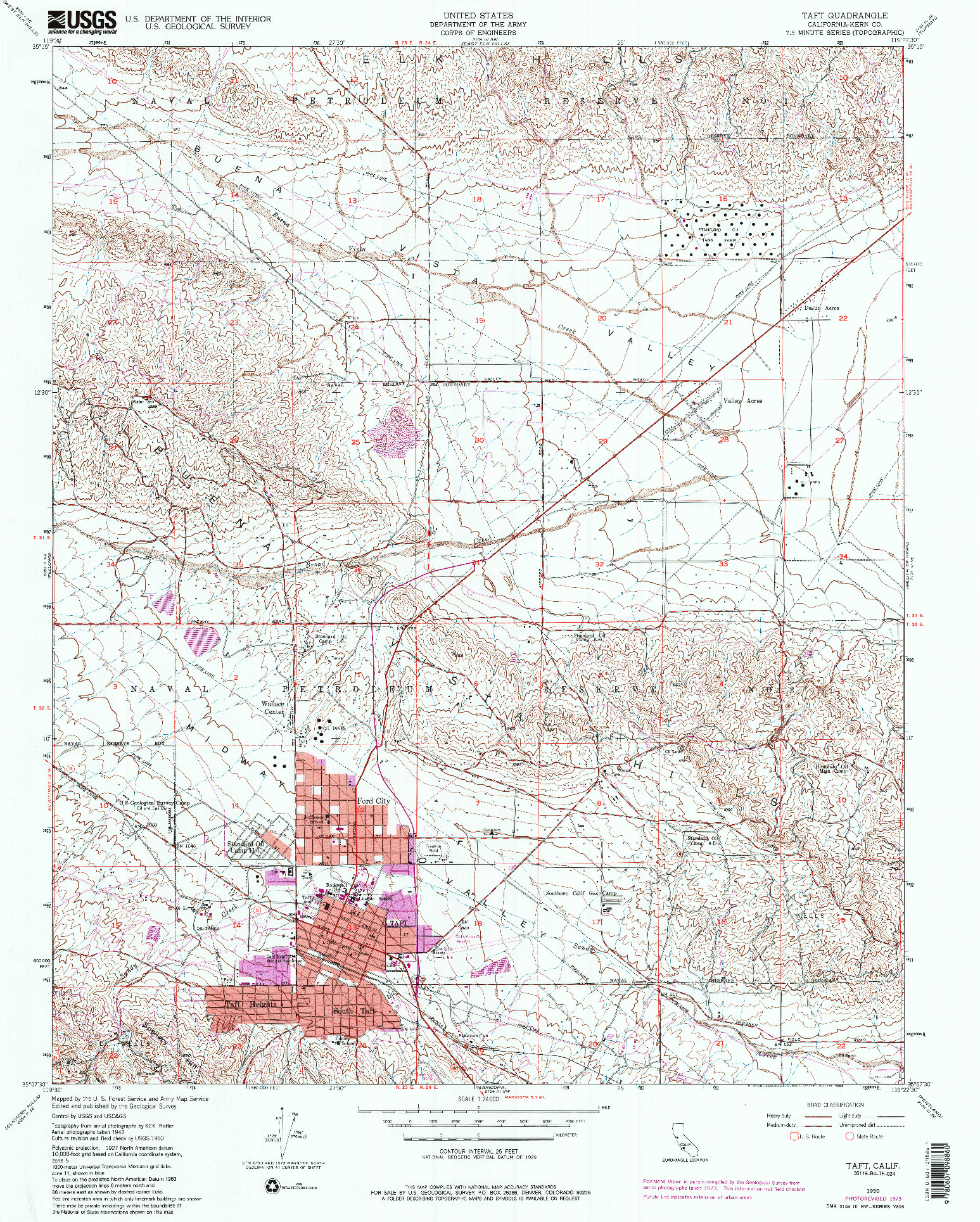 USGS 1:24000-SCALE QUADRANGLE FOR TAFT, CA 1950