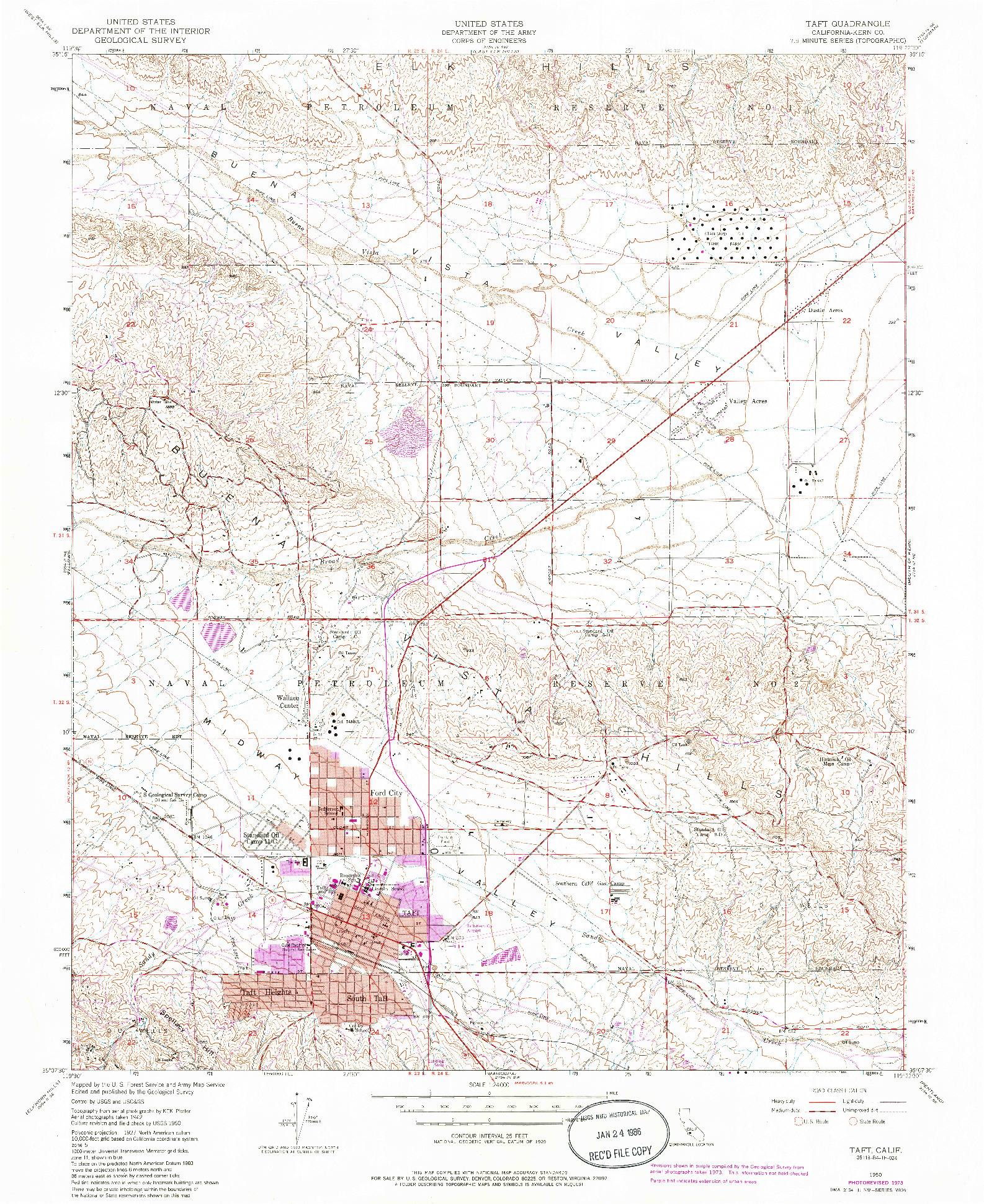 USGS 1:24000-SCALE QUADRANGLE FOR TAFT, CA 1950