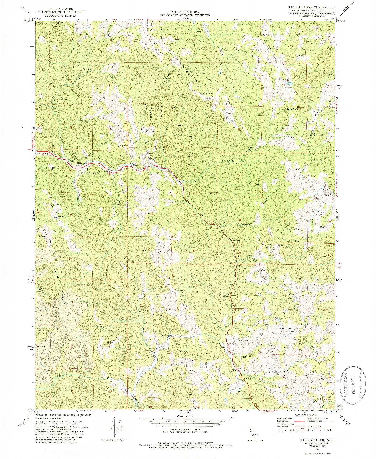 USGS 1:24000-SCALE QUADRANGLE FOR TAN OAK PARK, CA 1969