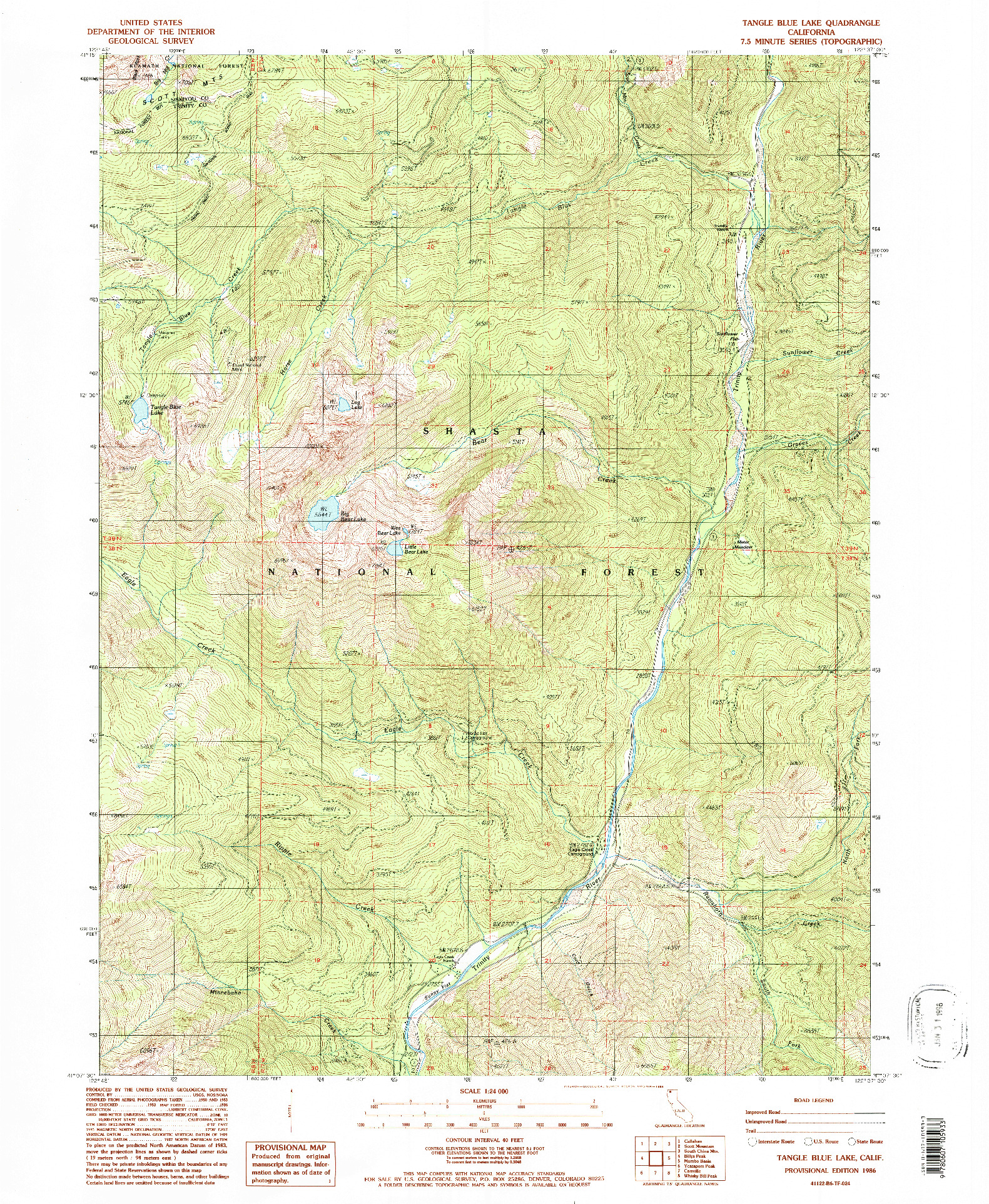 USGS 1:24000-SCALE QUADRANGLE FOR TANGLE BLUE LAKE, CA 1986