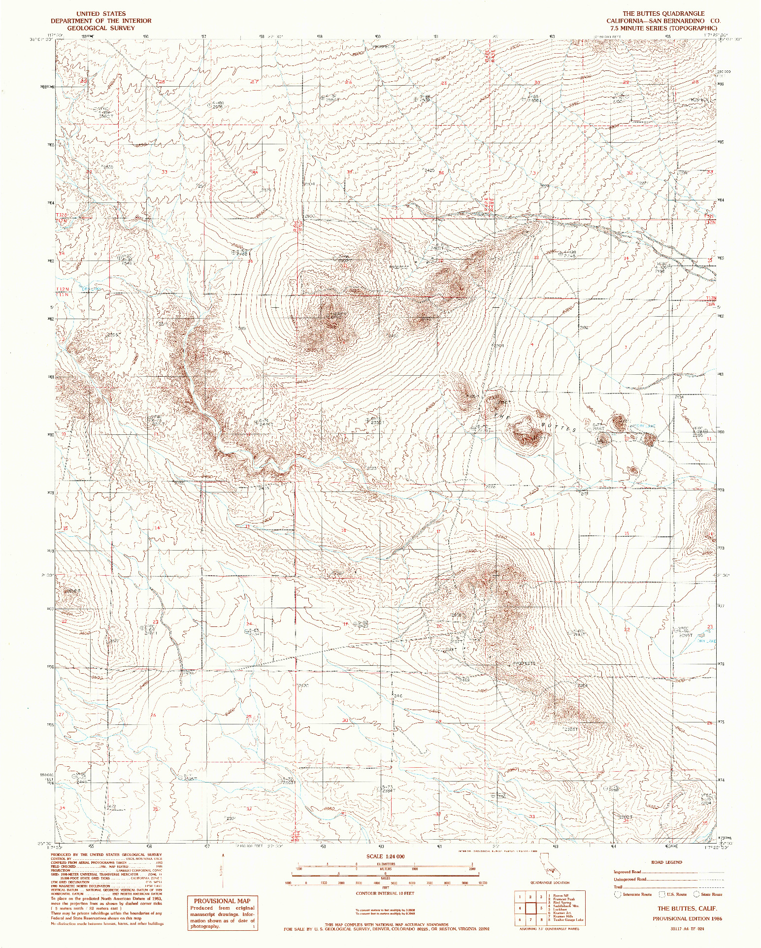 USGS 1:24000-SCALE QUADRANGLE FOR THE BUTTES, CA 1986