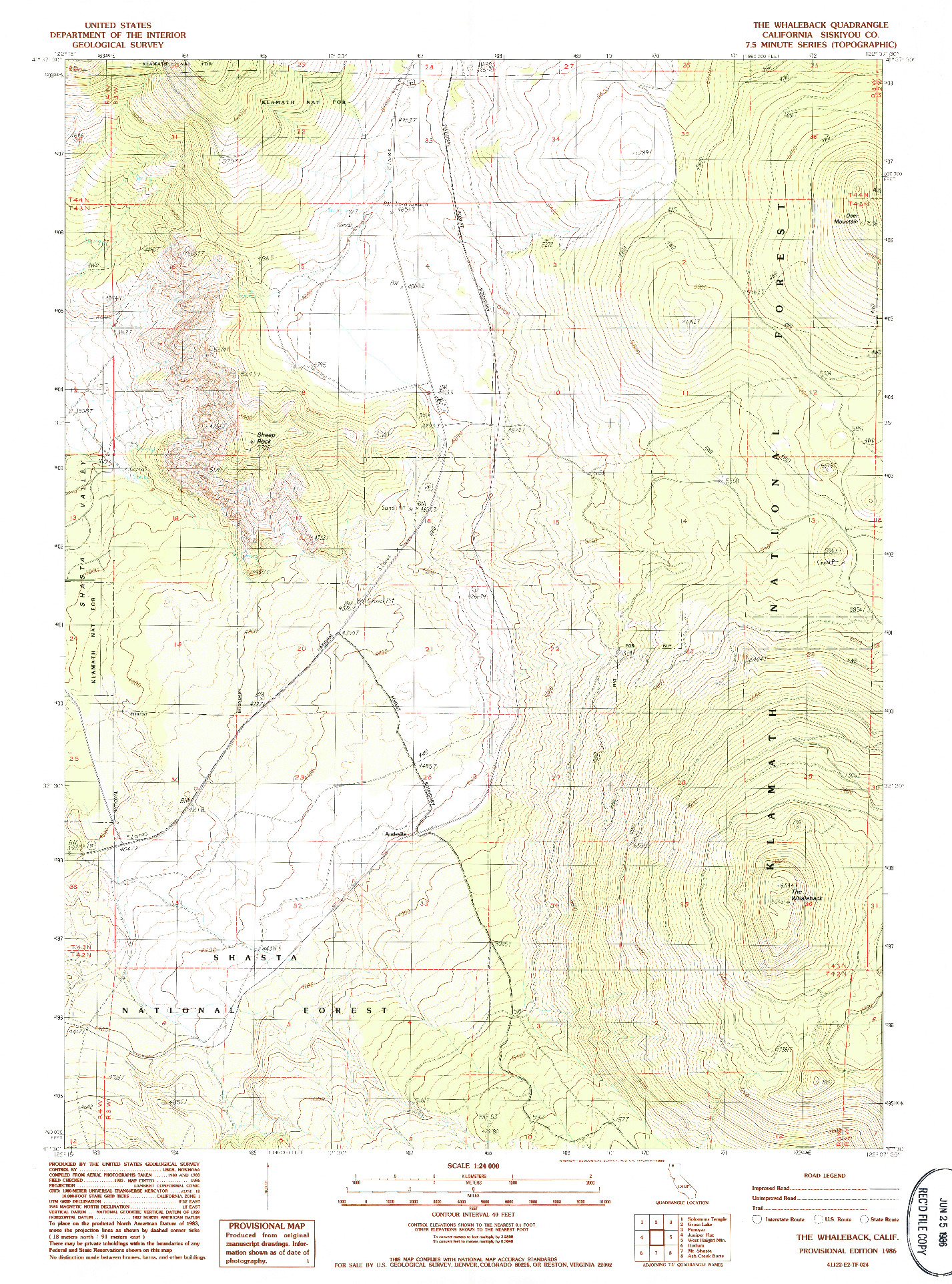 USGS 1:24000-SCALE QUADRANGLE FOR THE WHALEBACK, CA 1986