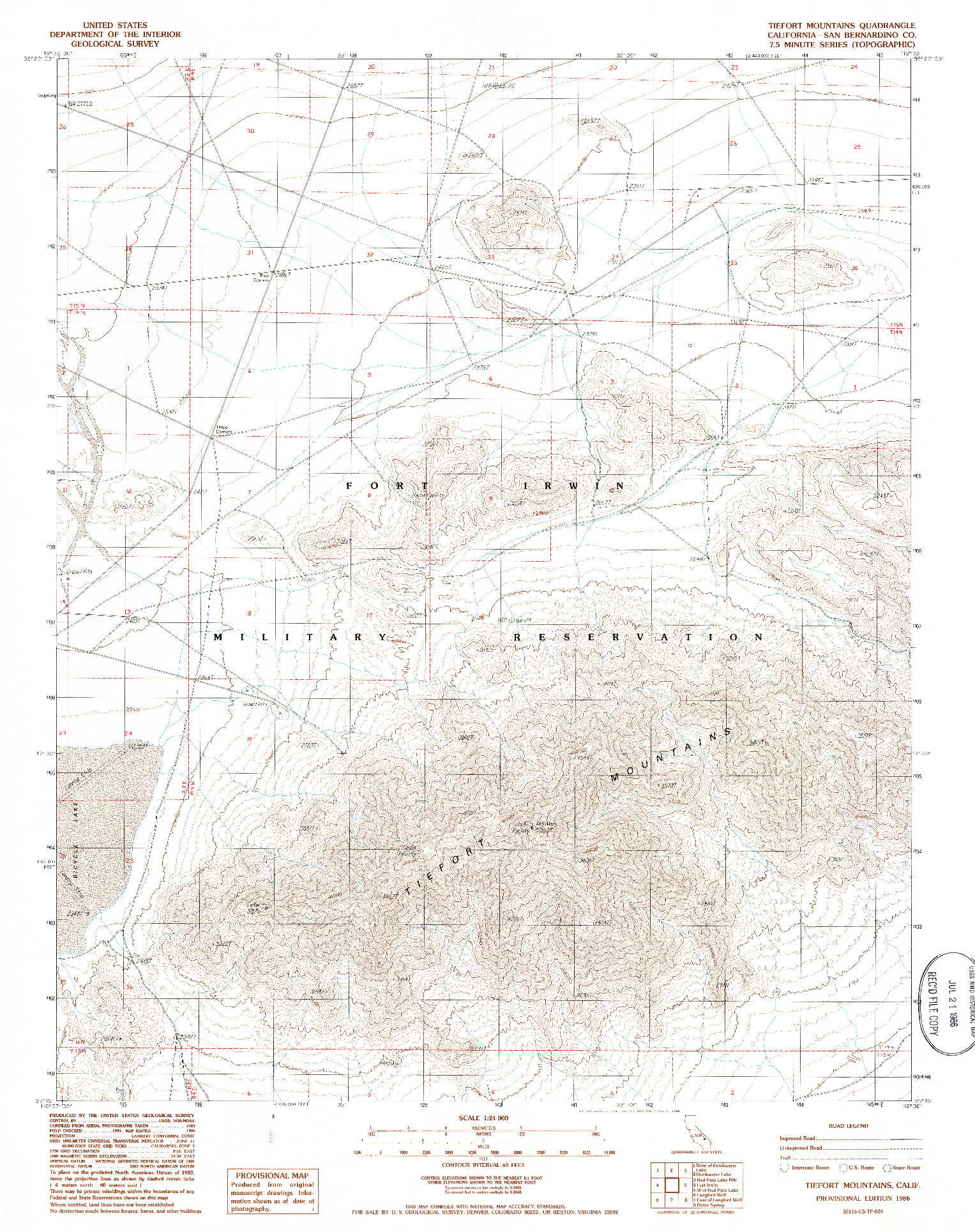 USGS 1:24000-SCALE QUADRANGLE FOR TIEFORT MOUNTAINS, CA 1986