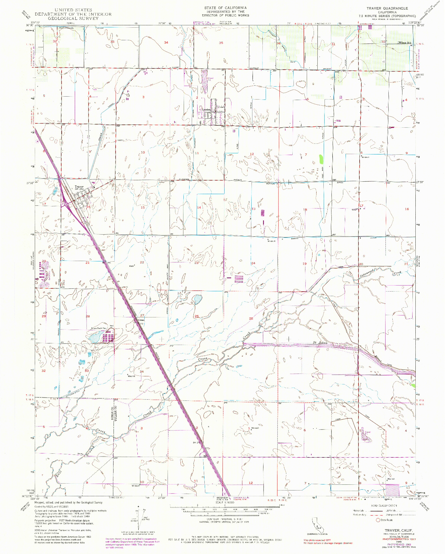 USGS 1:24000-SCALE QUADRANGLE FOR TRAVER, CA 1949