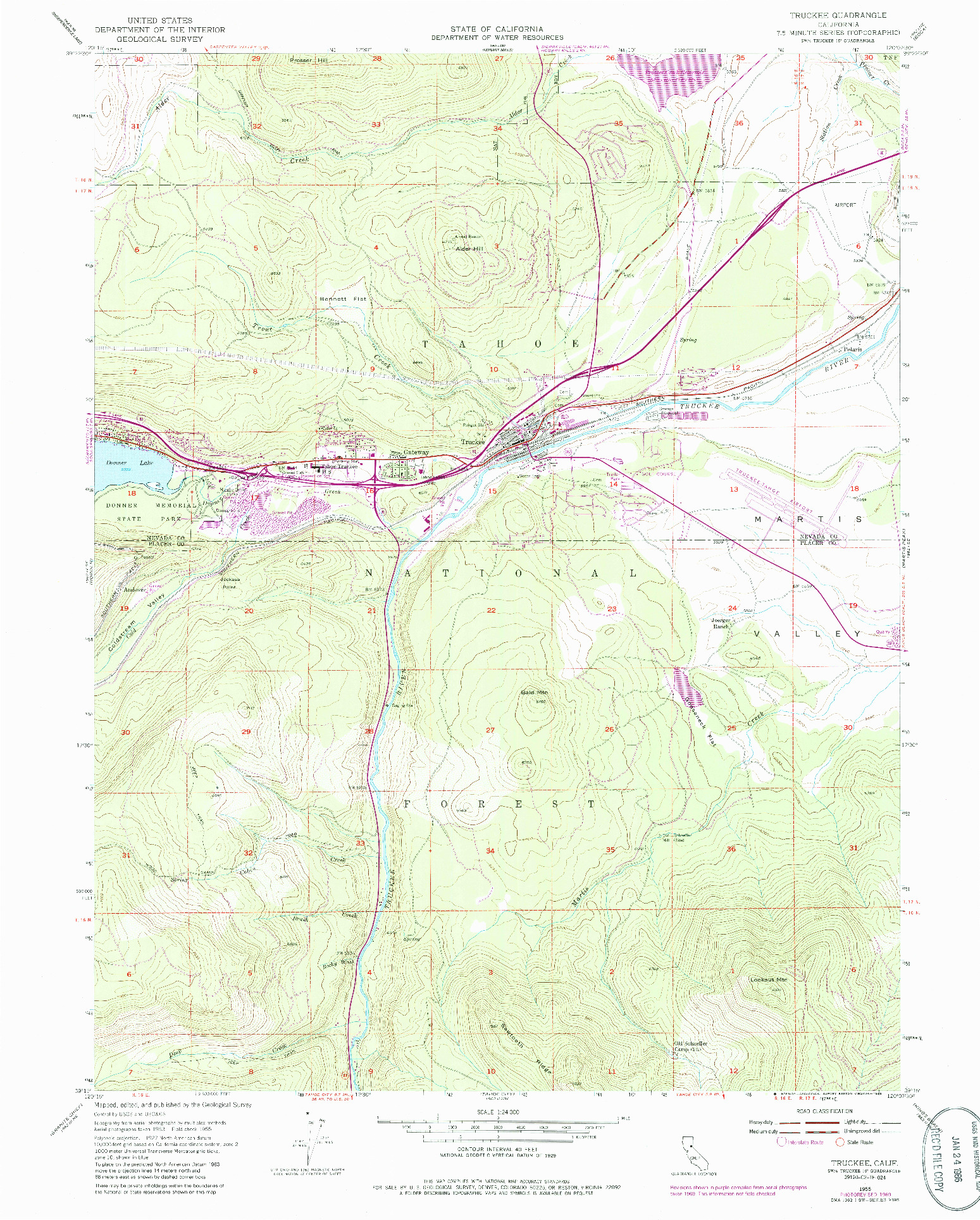 USGS 1:24000-SCALE QUADRANGLE FOR TRUCKEE, CA 1955