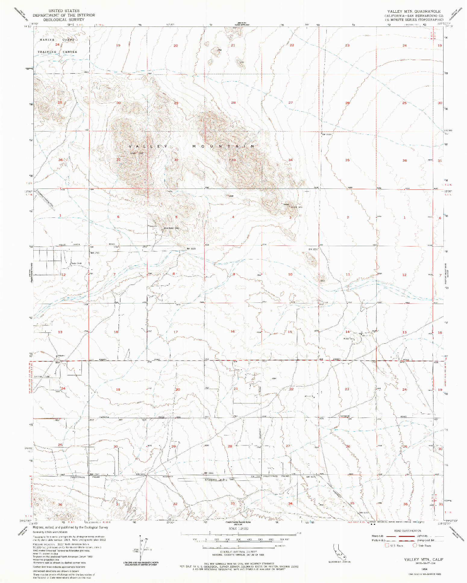 USGS 1:24000-SCALE QUADRANGLE FOR VALLEY MTN, CA 1954