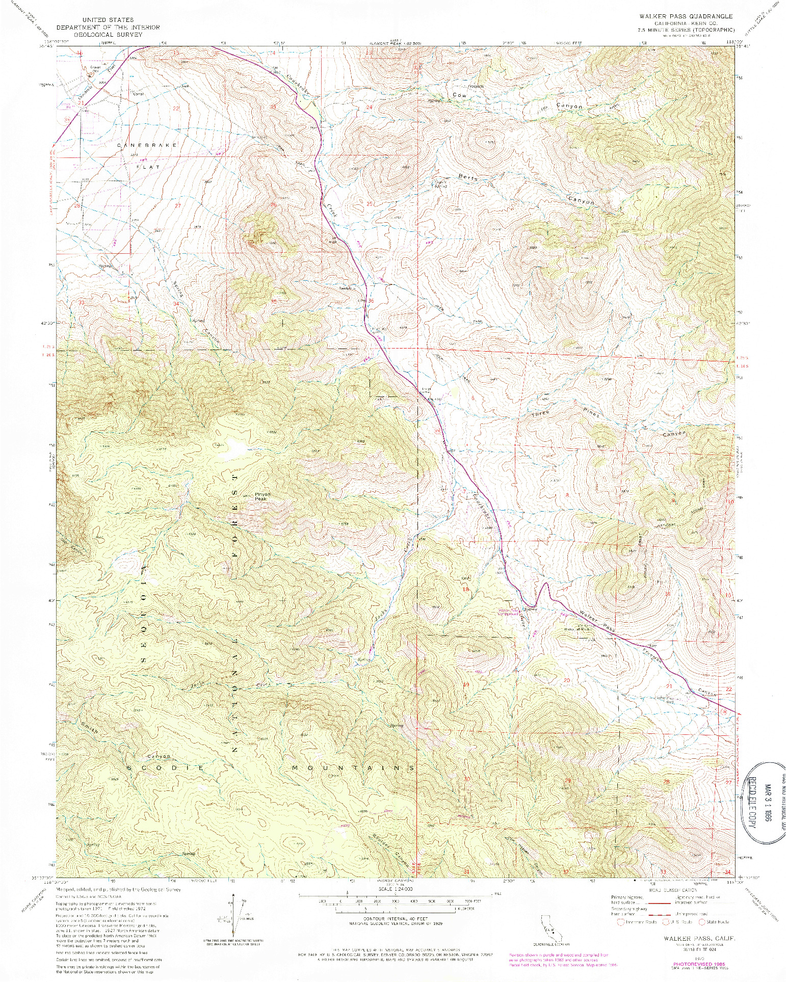 USGS 1:24000-SCALE QUADRANGLE FOR WALKER PASS, CA 1972