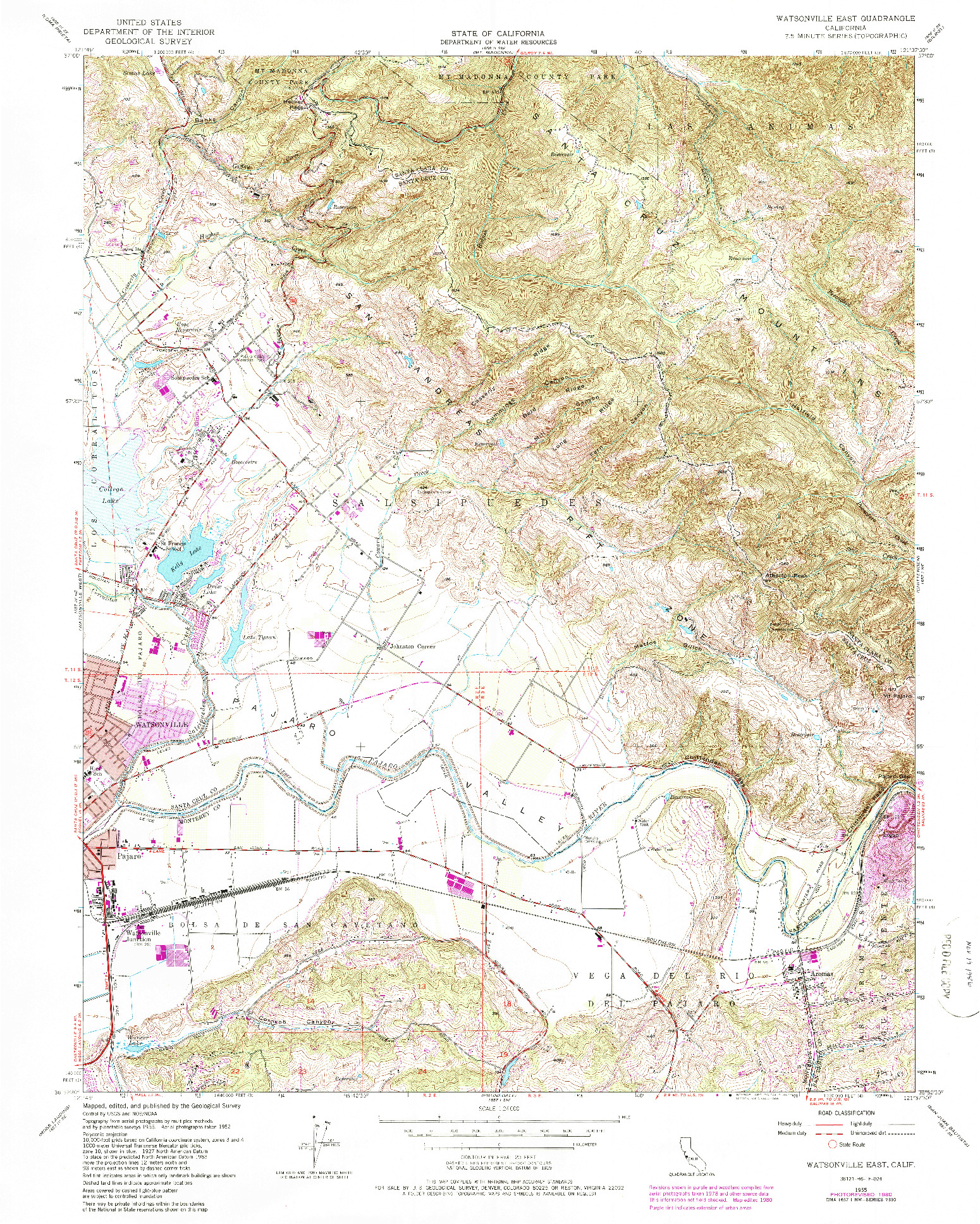 USGS 1:24000-SCALE QUADRANGLE FOR WATSONVILLE EAST, CA 1955