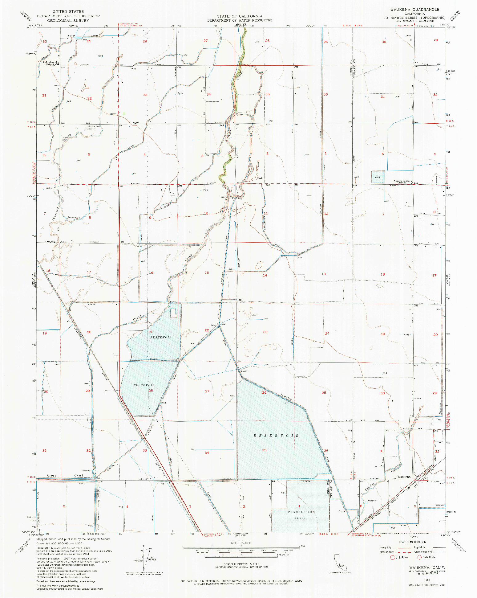 USGS 1:24000-SCALE QUADRANGLE FOR WAUKENA, CA 1954