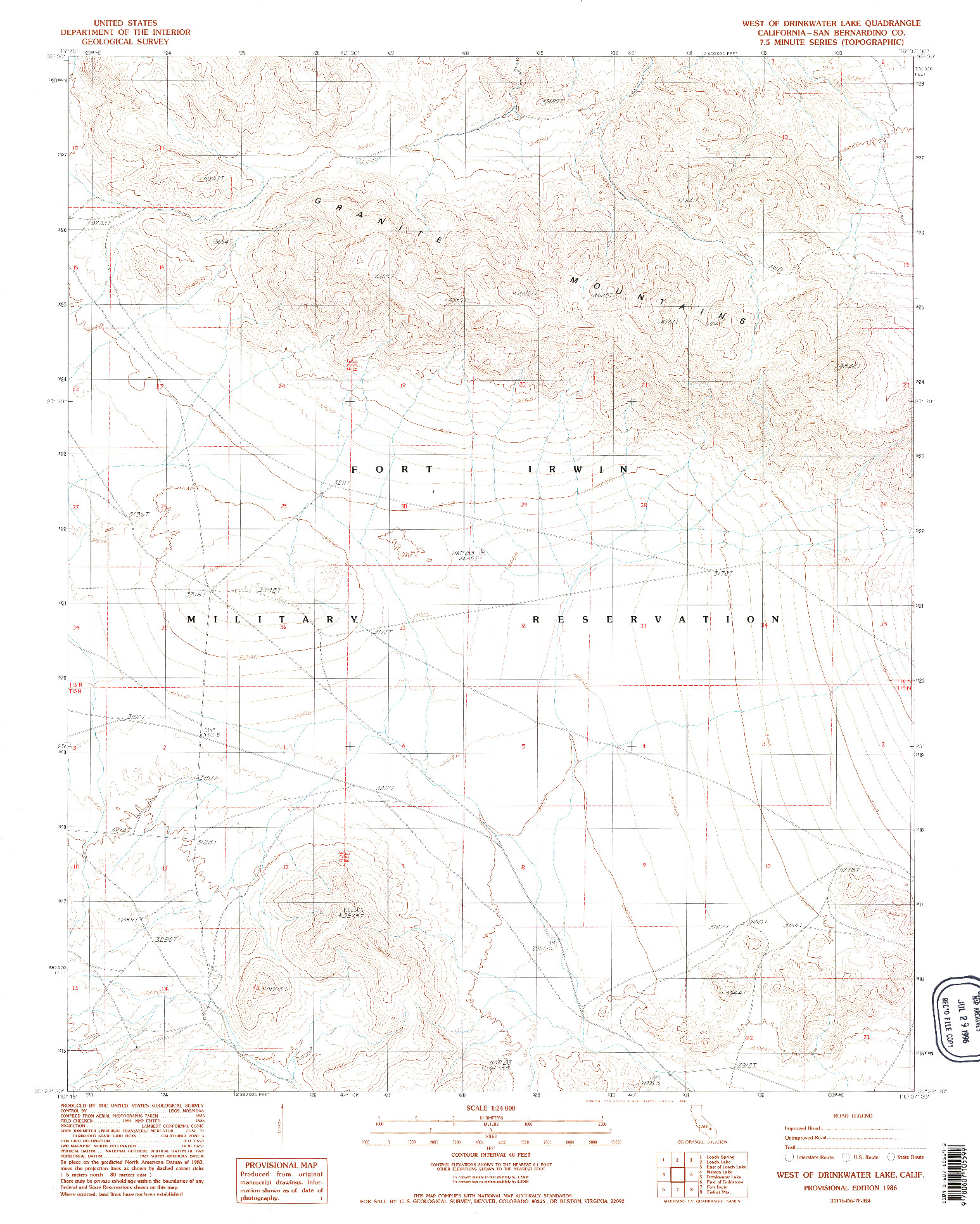 USGS 1:24000-SCALE QUADRANGLE FOR WEST OF DRINKWATER LAKE, CA 1986