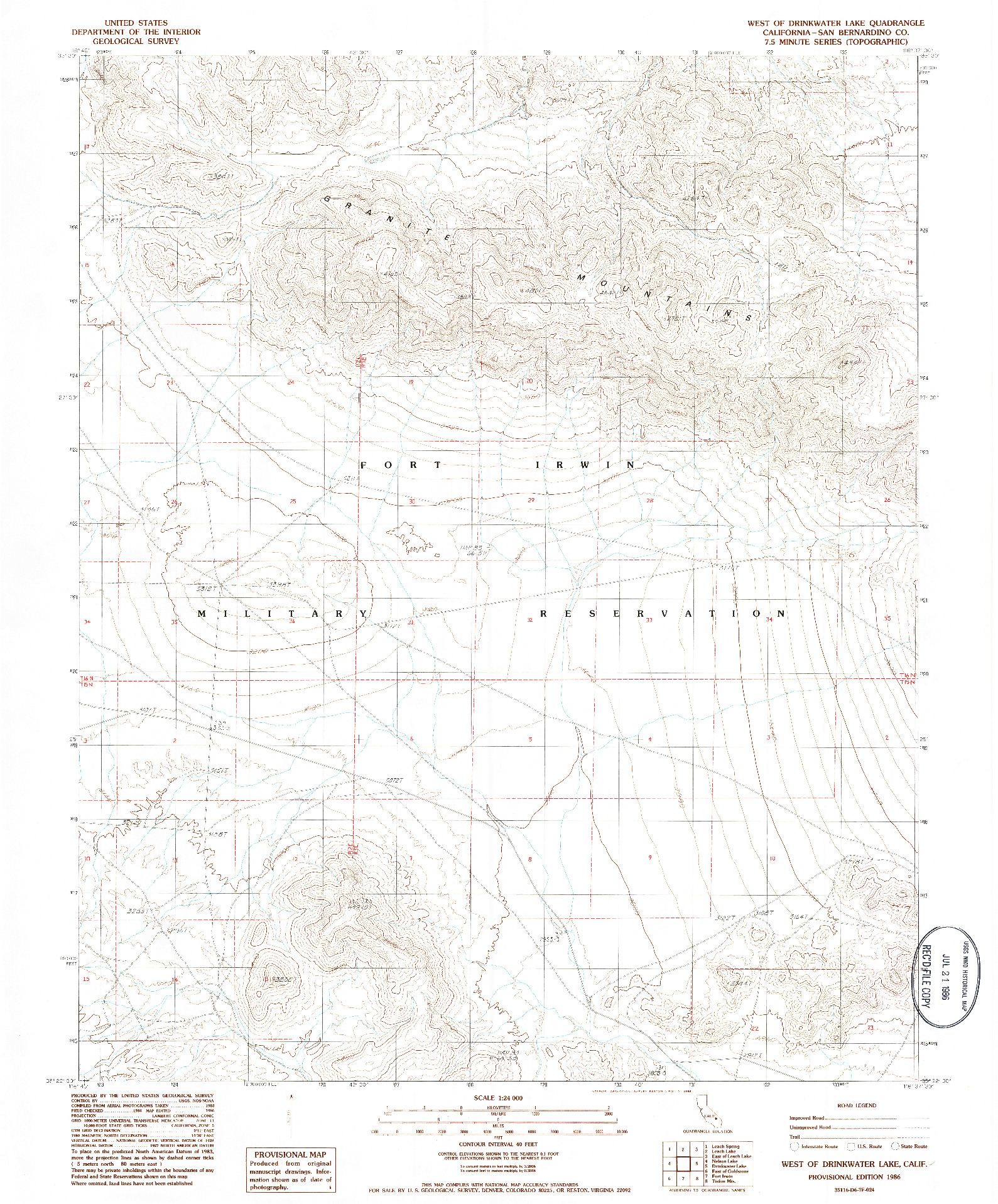 USGS 1:24000-SCALE QUADRANGLE FOR WEST OF DRINKWATER LAKE, CA 1986