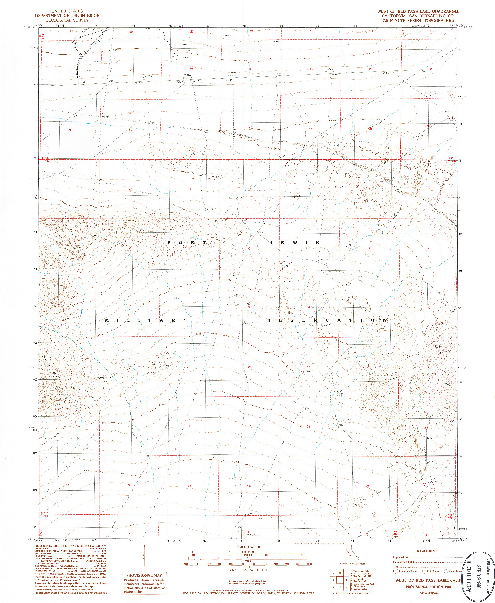 USGS 1:24000-SCALE QUADRANGLE FOR WEST OF RED PASS LAKE, CA 1986