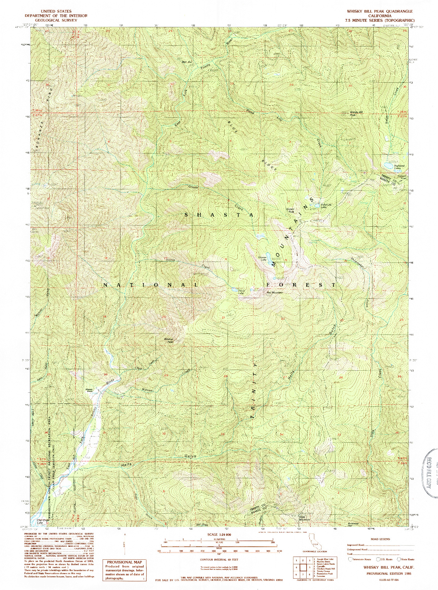 USGS 1:24000-SCALE QUADRANGLE FOR WHISKY BILL PEAK, CA 1986