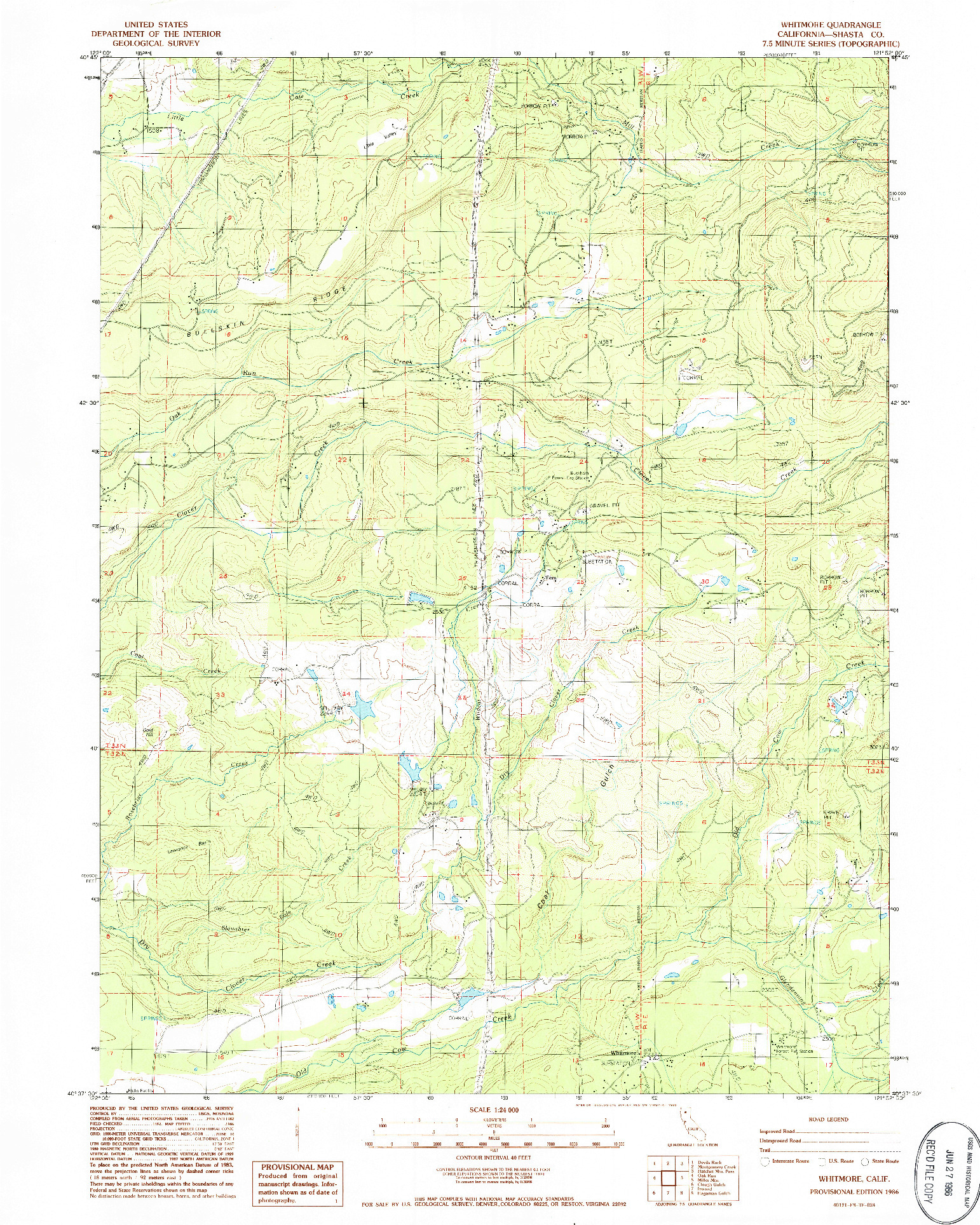 USGS 1:24000-SCALE QUADRANGLE FOR WHITMORE, CA 1986