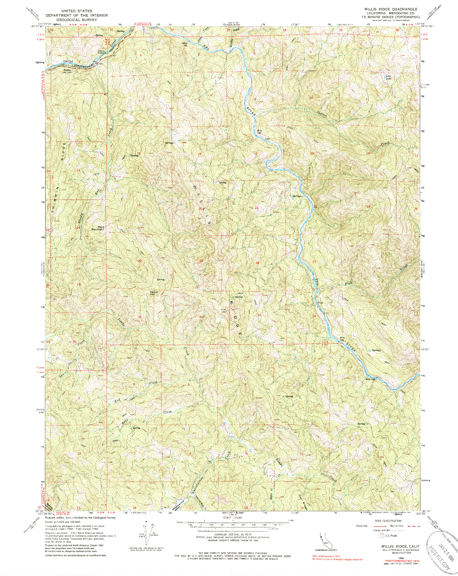 USGS 1:24000-SCALE QUADRANGLE FOR WILLIS RIDGE, CA 1966