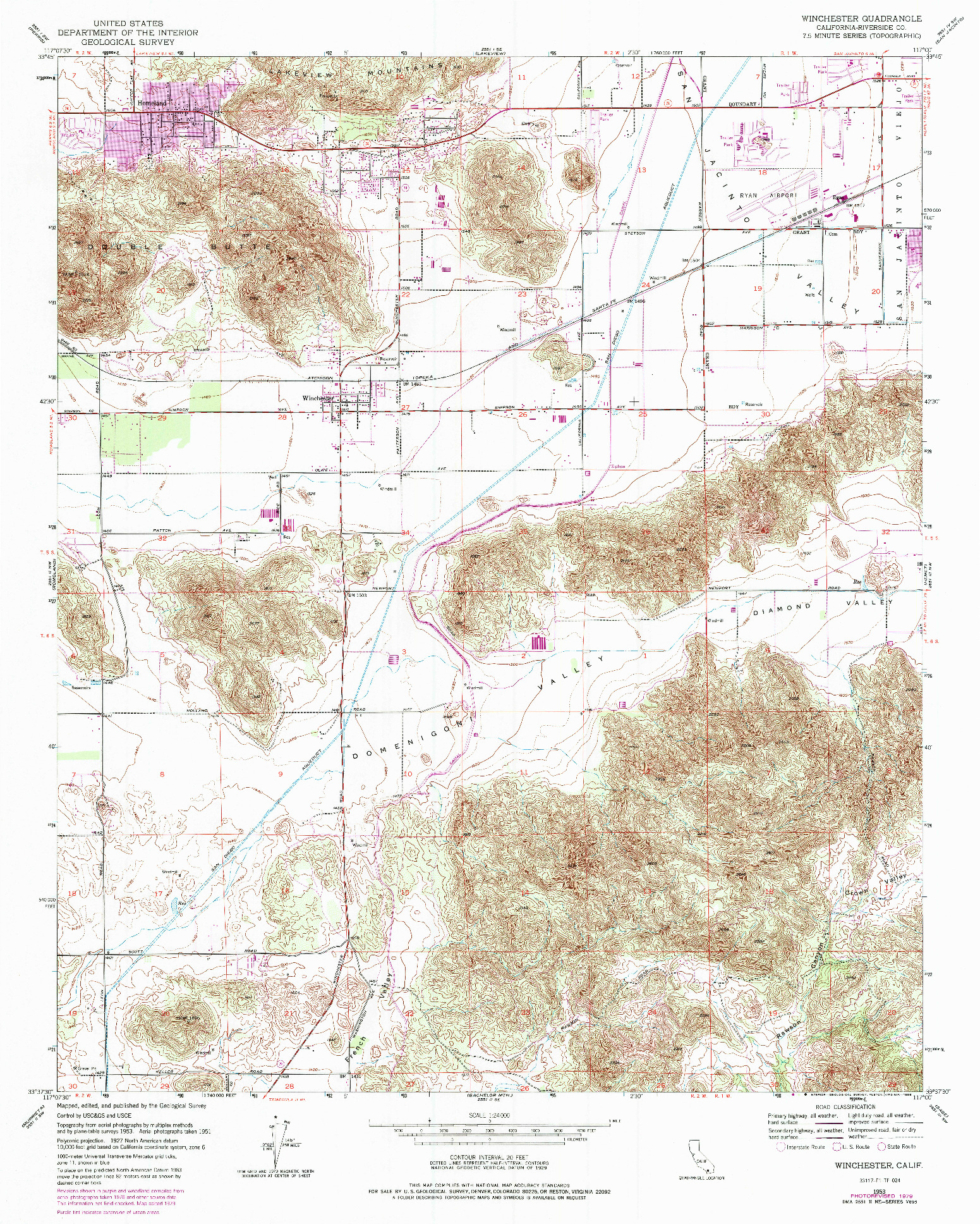 USGS 1:24000-SCALE QUADRANGLE FOR WINCHESTER, CA 1953