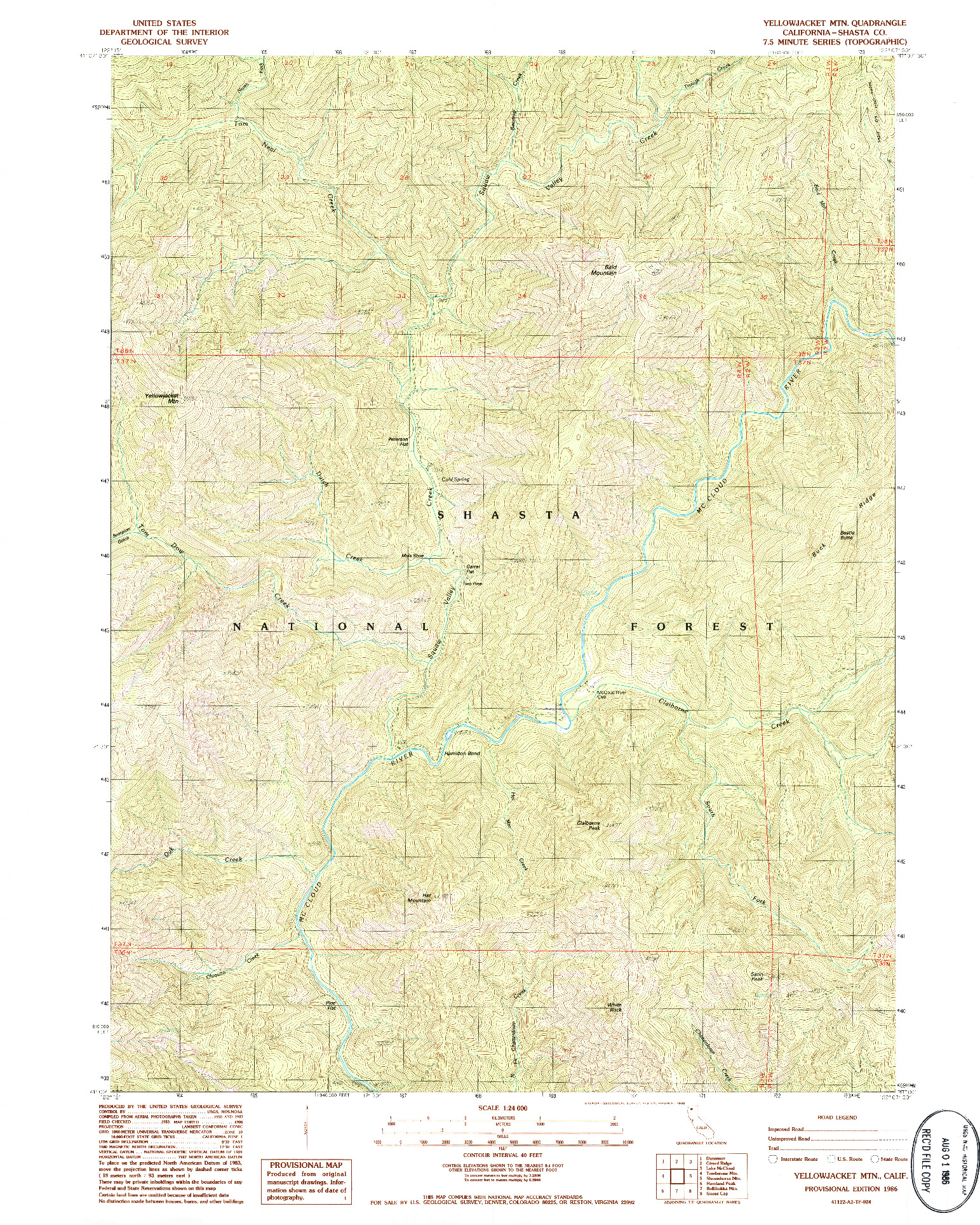 USGS 1:24000-SCALE QUADRANGLE FOR YELLOWJACKET MTN., CA 1986