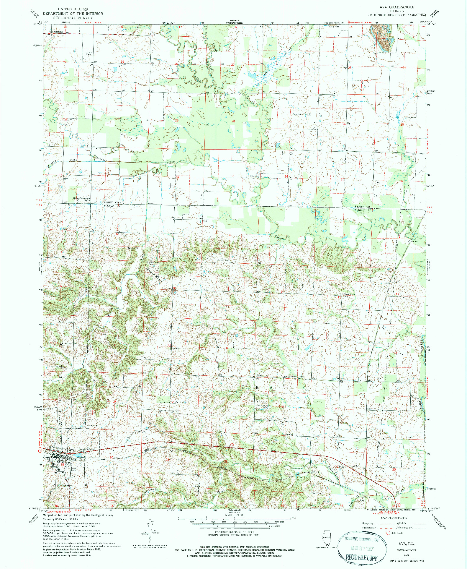 USGS 1:24000-SCALE QUADRANGLE FOR AVA, IL 1968