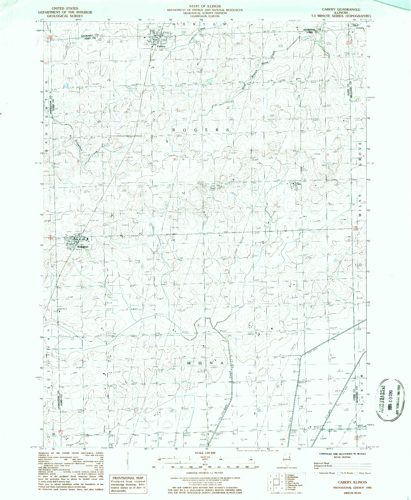 USGS 1:24000-SCALE QUADRANGLE FOR CABERY, IL 1986