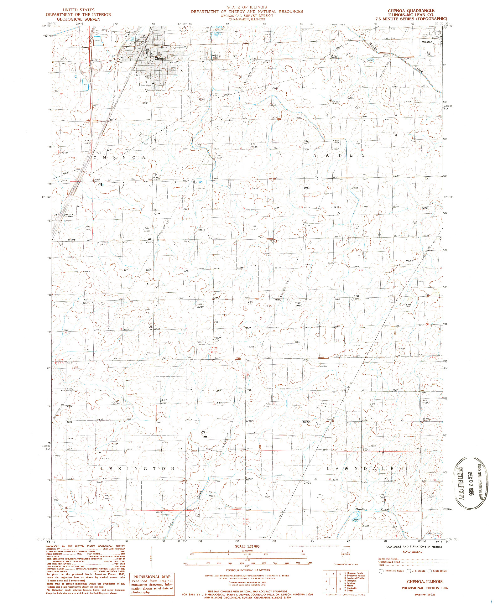 USGS 1:24000-SCALE QUADRANGLE FOR CHENOA, IL 1986