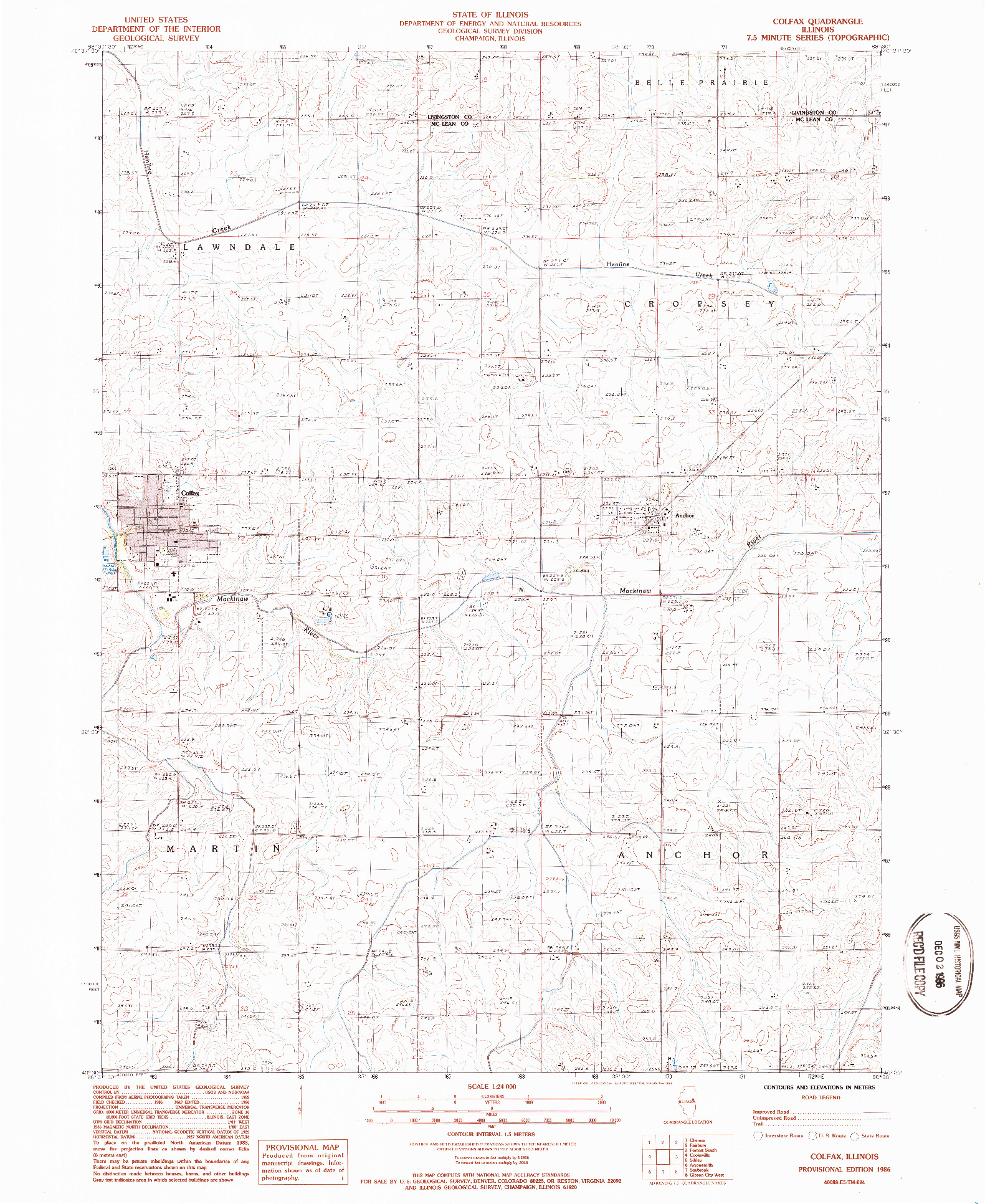 USGS 1:24000-SCALE QUADRANGLE FOR COLFAX, IL 1986