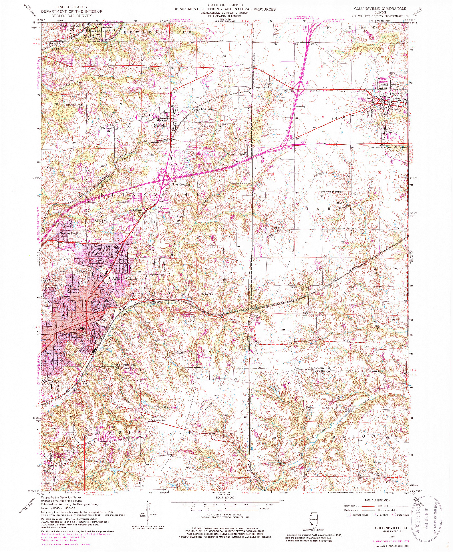 USGS 1:24000-SCALE QUADRANGLE FOR COLLINSVILLE, IL 1954