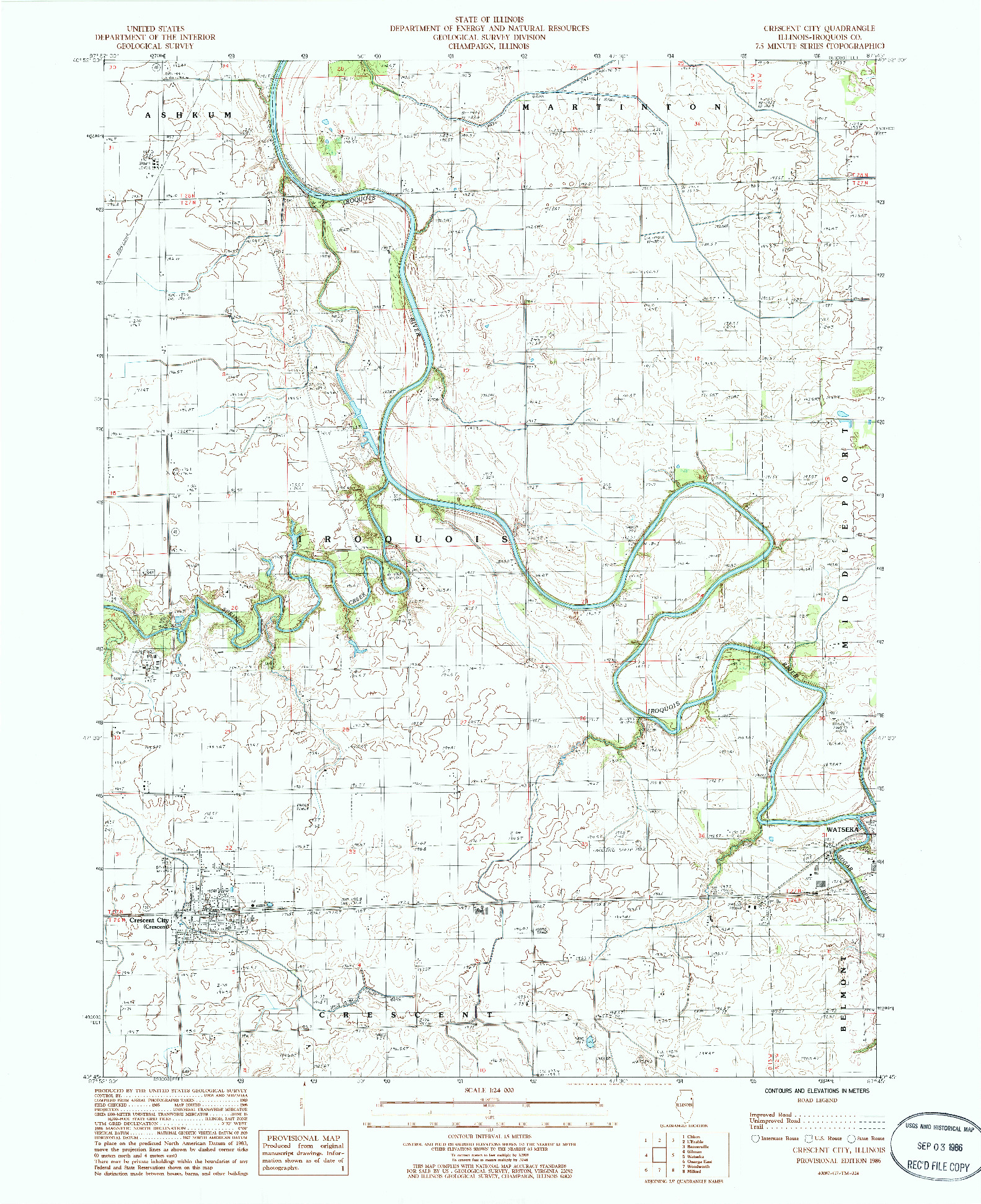 USGS 1:24000-SCALE QUADRANGLE FOR CRESCENT CITY, IL 1986