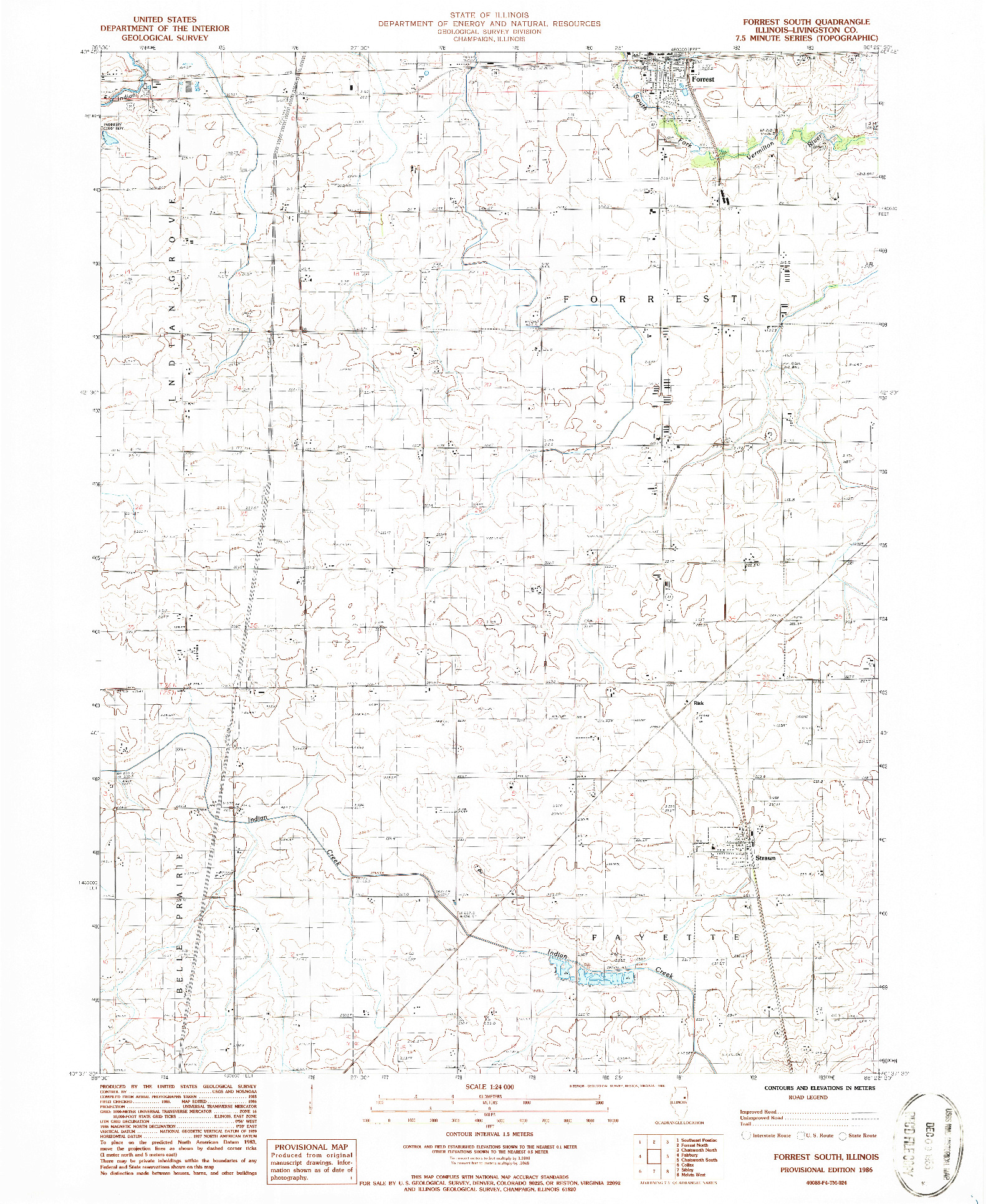 USGS 1:24000-SCALE QUADRANGLE FOR FORREST SOUTH, IL 1986