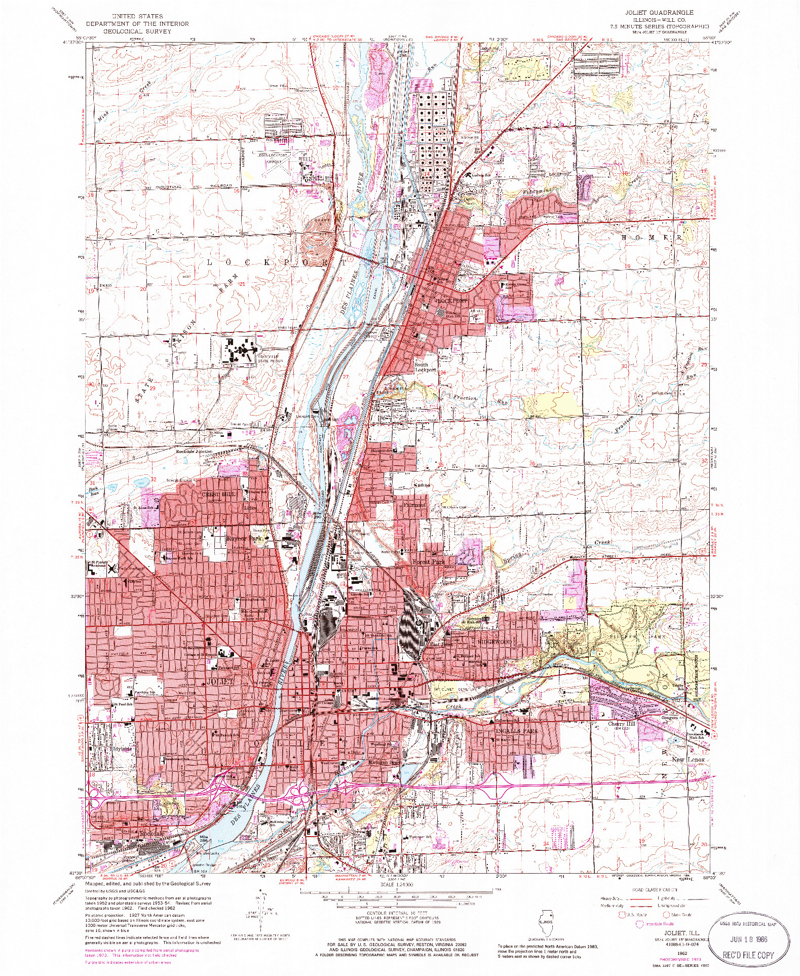 USGS 1:24000-SCALE QUADRANGLE FOR JOLIET, IL 1962