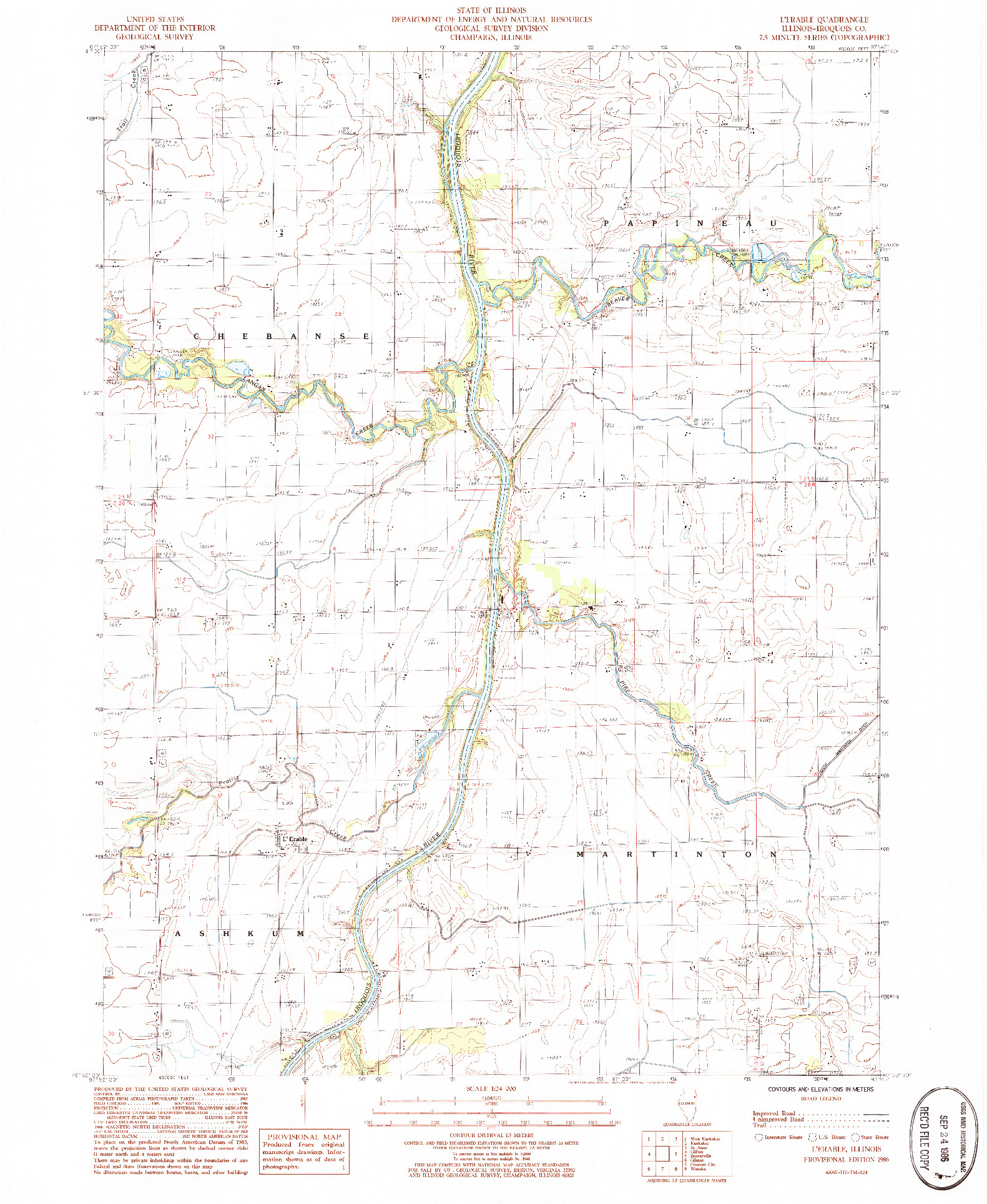 USGS 1:24000-SCALE QUADRANGLE FOR L'ERABLE, IL 1986