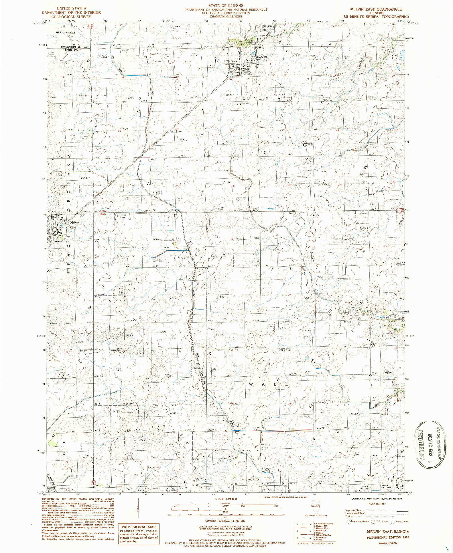 USGS 1:24000-SCALE QUADRANGLE FOR MELVIN EAST, IL 1986