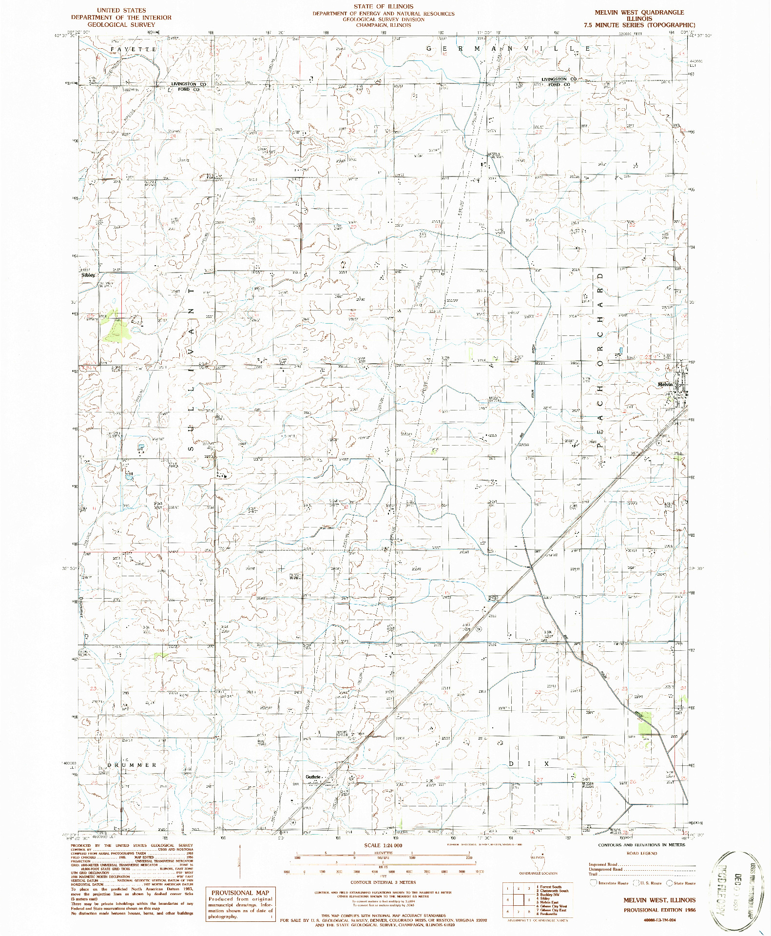 USGS 1:24000-SCALE QUADRANGLE FOR MELVIN WEST, IL 1986
