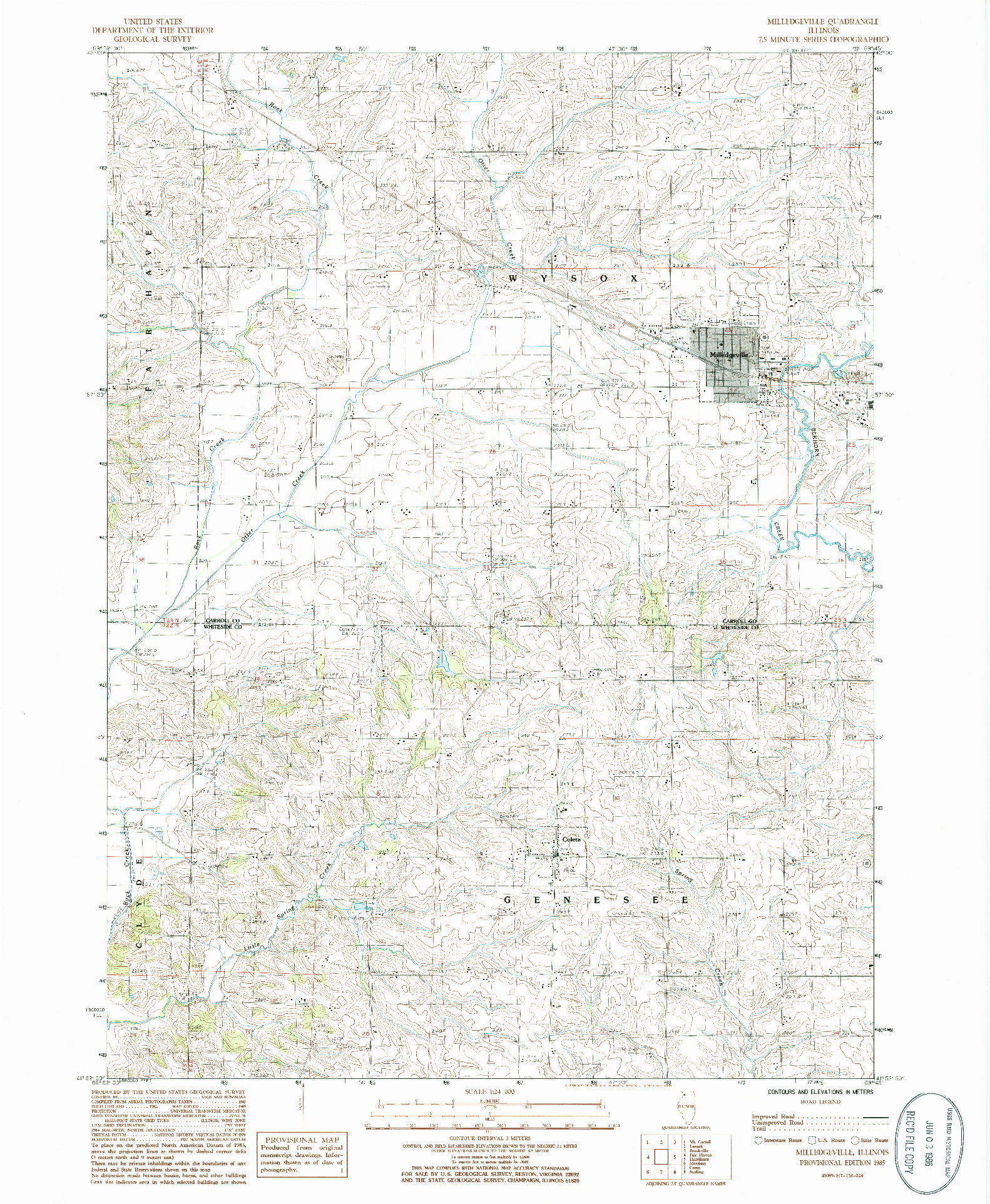 USGS 1:24000-SCALE QUADRANGLE FOR MILLEDGEVILLE, IL 1985